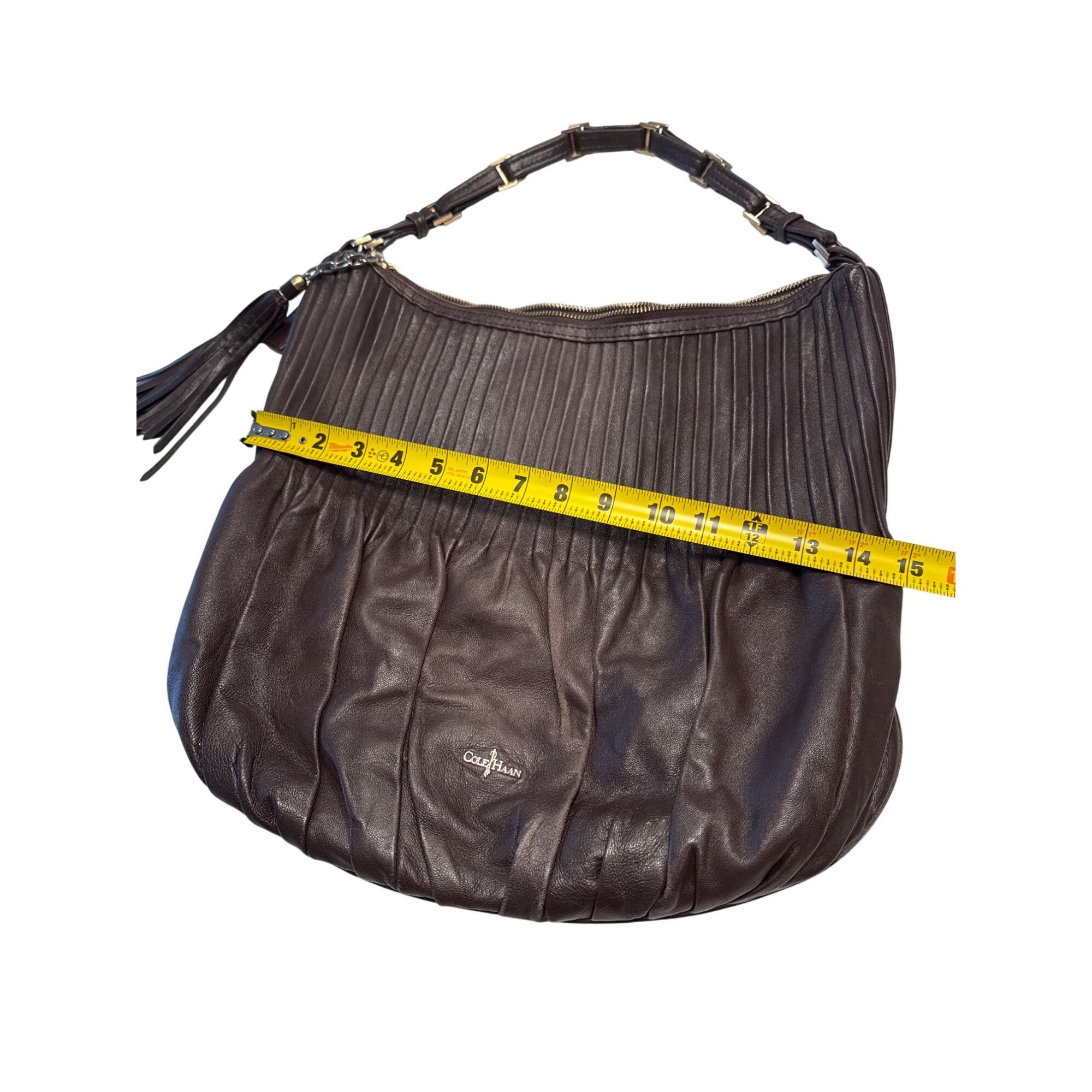 Cole Haan Cole Haan Womens Brown Leather Hobo tassel Shoulder Bag SKU Size ONE SIZE - 6 Thumbnail