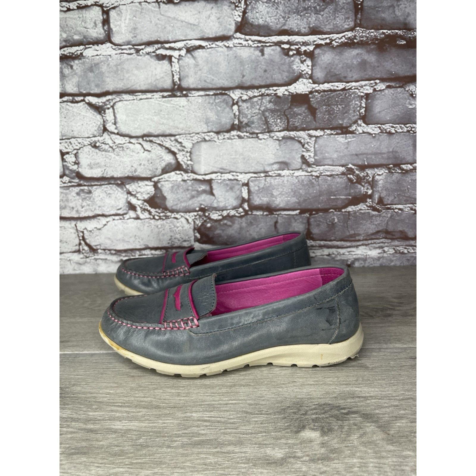 JOSEF SEIBAL Josef Seibel Gray Leather Pink Stitching Penny Loafer Comfor Size US 6 / IT 36 - 6 Thumbnail