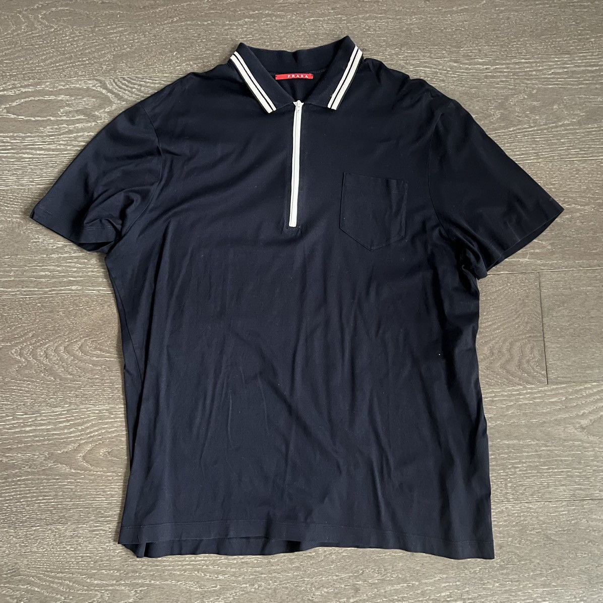 Prada Zip Polo Navy White Size US L / EU 52-54 / 3 - 1 Thumbnail
