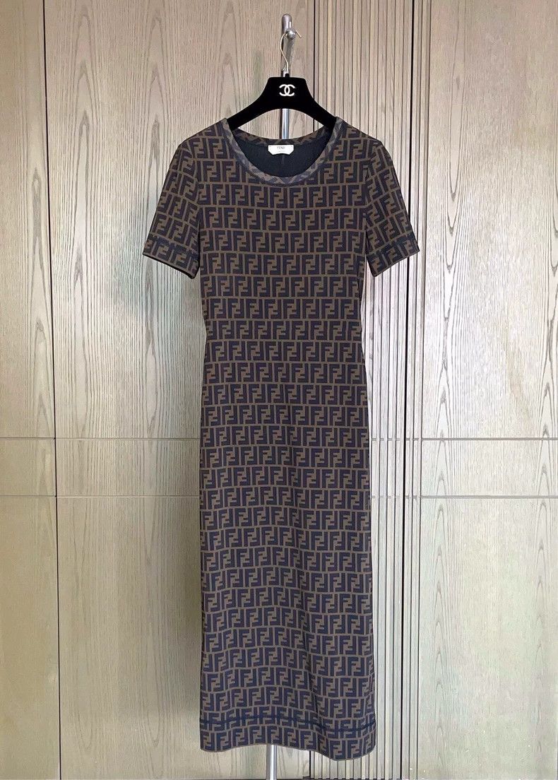 Fendi Fendi Brown Monogram Short-Sleeve Dress - dmc Size US 31 - 1 Thumbnail