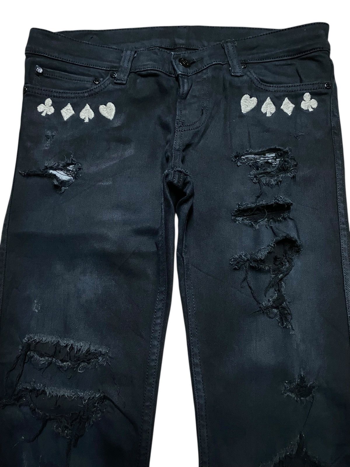 Japanese Brand Edgy Black RNA inc Ripped Ace Card Embroidery Skinny Jeans Size US 31 - 3 Thumbnail