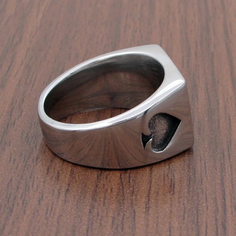 Jewelry × Vintage Black Ace of Spades Ring Classic Poker Heart Letter A Rings Size ONE SIZE - 2 Thumbnail