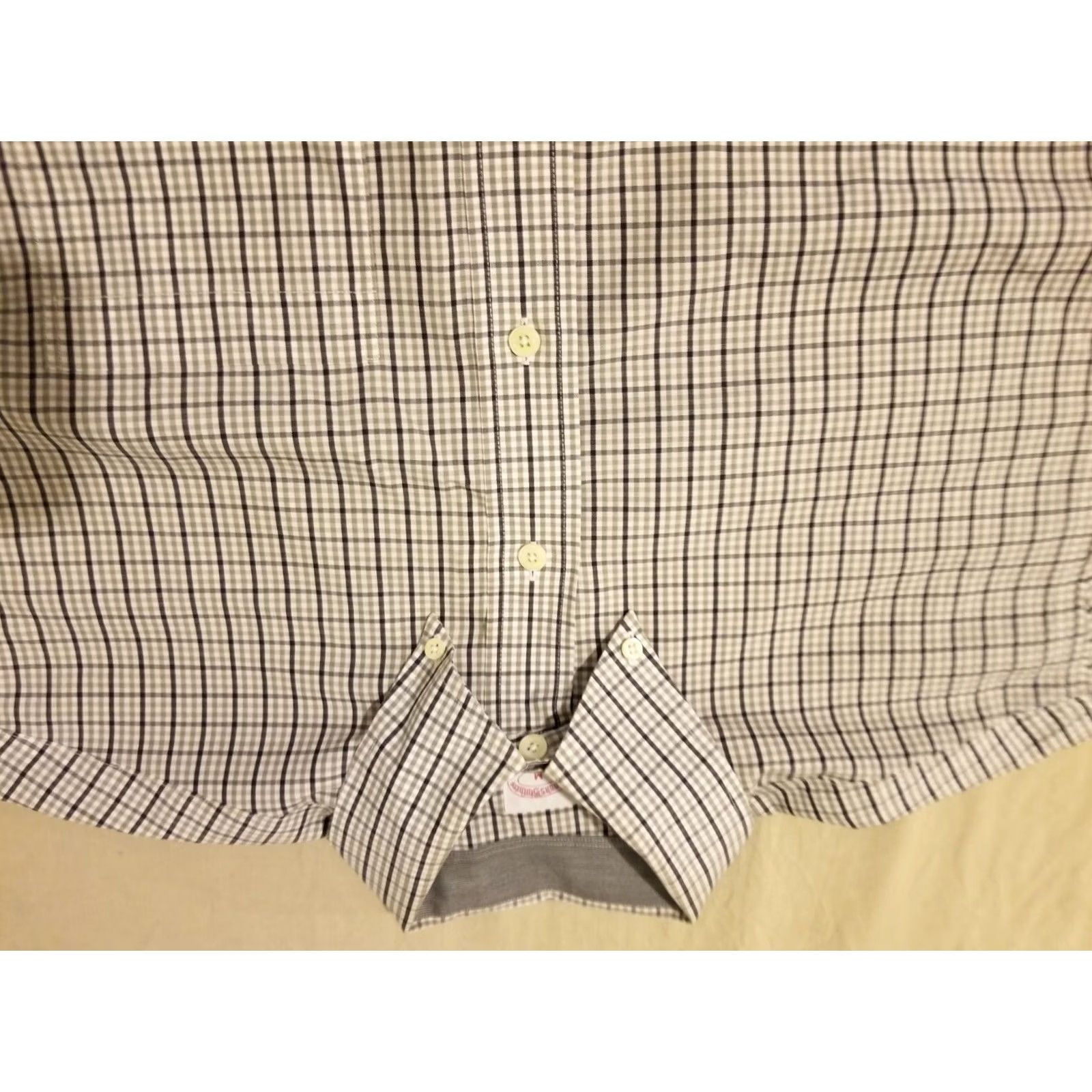 Brooks Brothers Brooks Brothers Shirt Mens M Beige Dress Khaki Button Cotton Size 40R - 2 Thumbnail