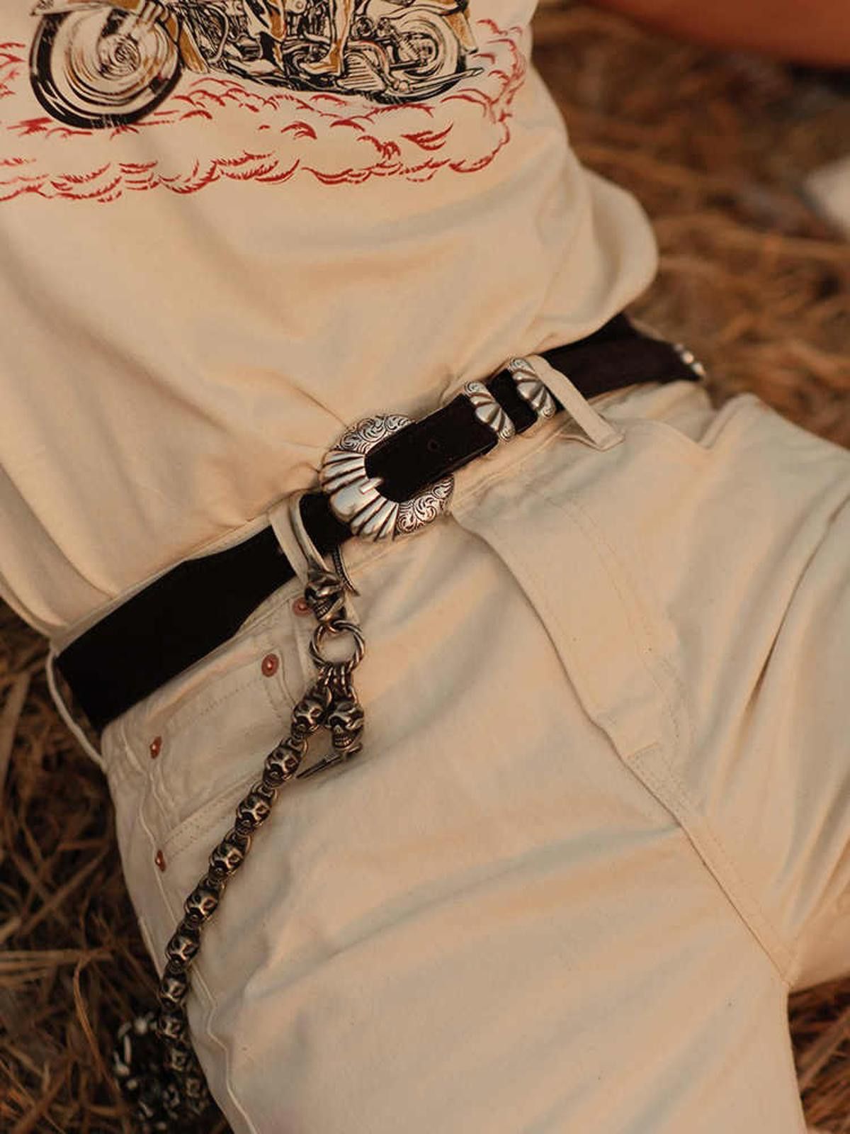 Western Suede Belt – Two-Tone Carved Silver Buckle