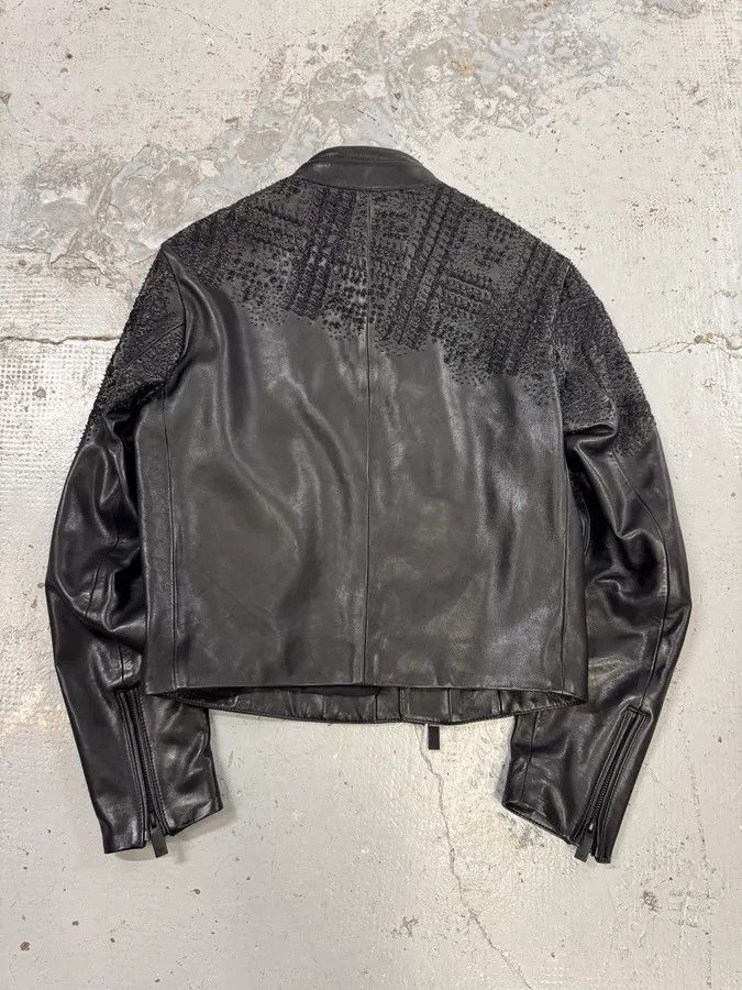 Emporio Armani FW2020 Emporio Armani Black Leather Crystal-Embellished Asymmetrical Zip Jacket Size US S / EU 44-46 / 1 - 5 Thumbnail