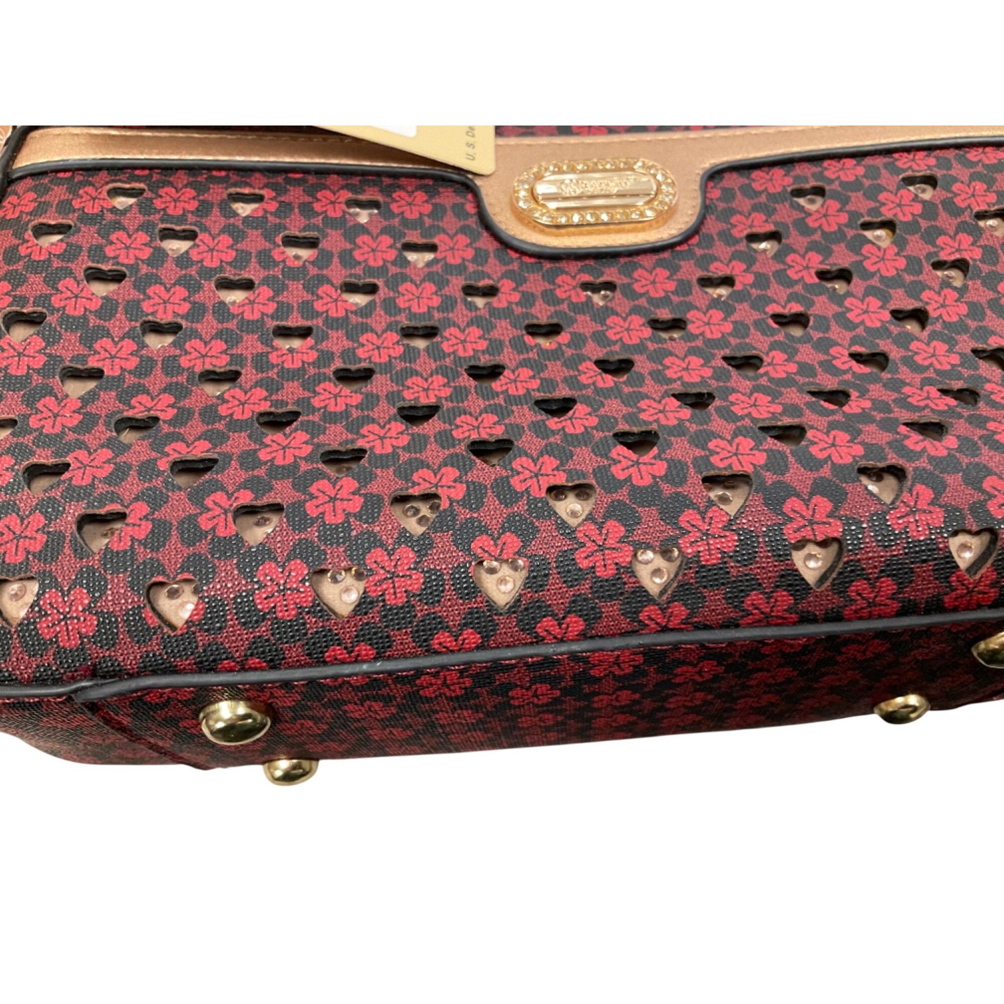 Other Brangio Red Flower Pattern Crossbody Bag With Gold Accents & Size ONE SIZE - 3 Thumbnail