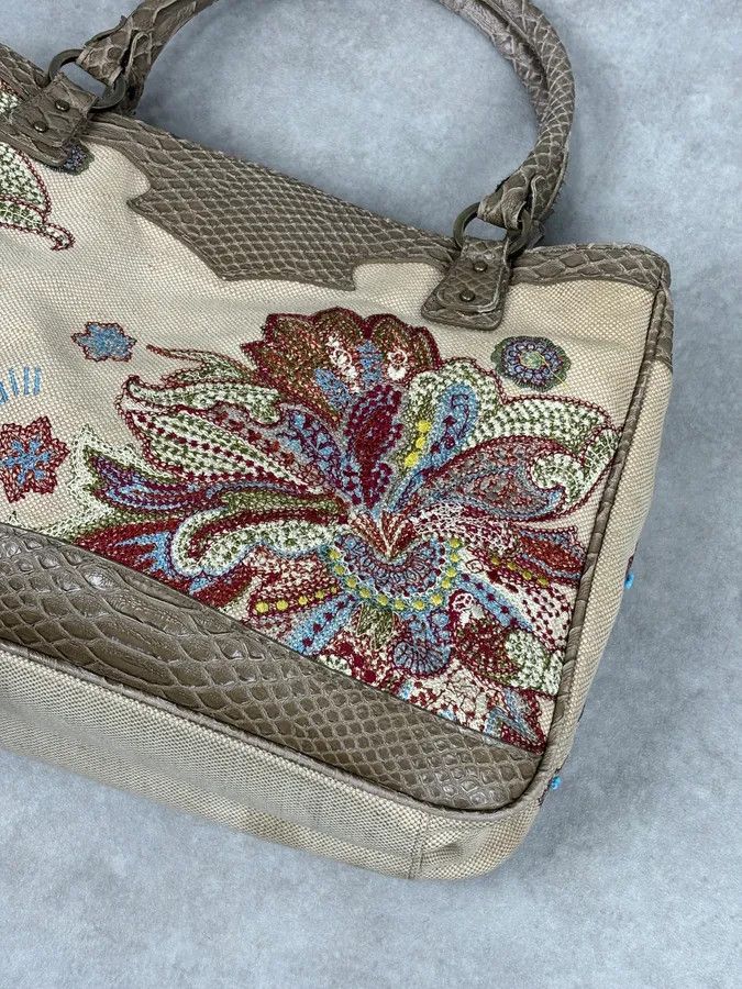 Just Cavalli Just Cavalli Beige Python Embroidered Beaded Tote Handbag Size ONE SIZE - 8 Thumbnail