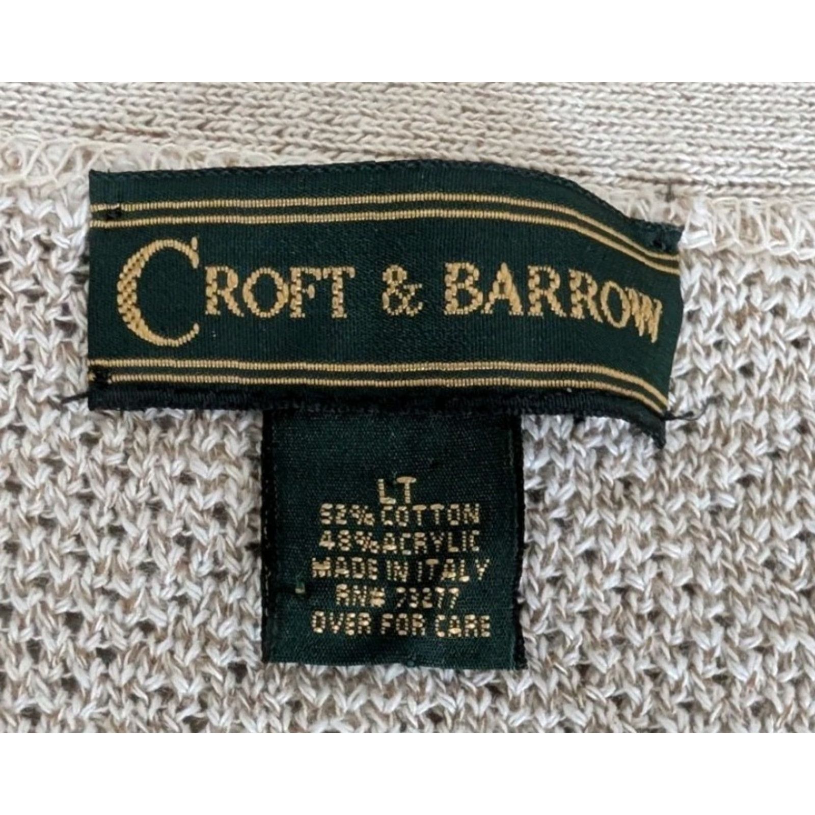 Croft & Barrow VINTAGE Croft Barrow Grandpa Sweater Mens LT Beige Cardigan Cotton Blend Italy Made Size US L / EU 52-54 / 3 - 7 Thumbnail