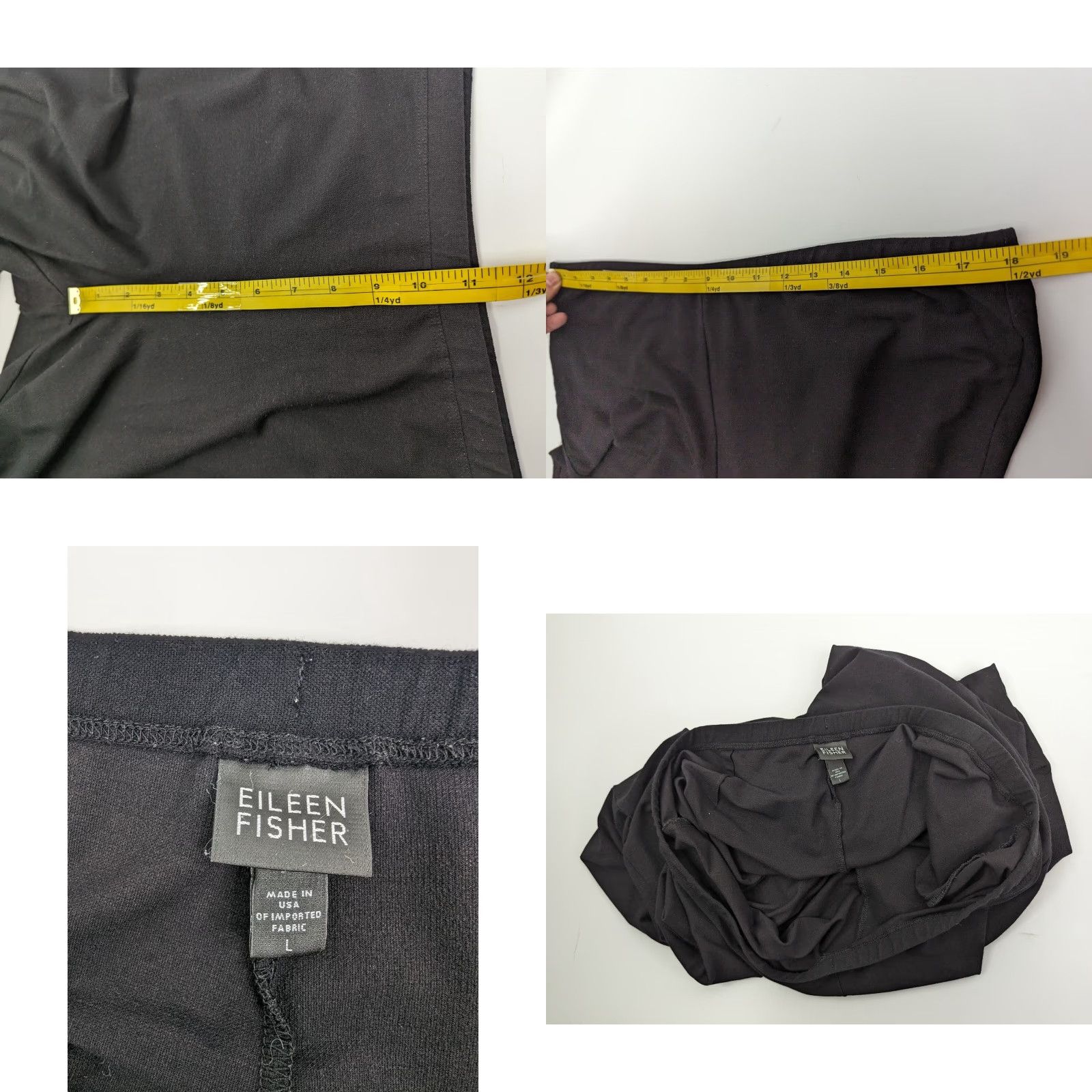 Eileen Fisher EILEEN FISHER Black Stretch Crepe Relaxed Leg Pants Women's L MADE IN USA Size 36" / US 14 / IT 50 - 8 Thumbnail