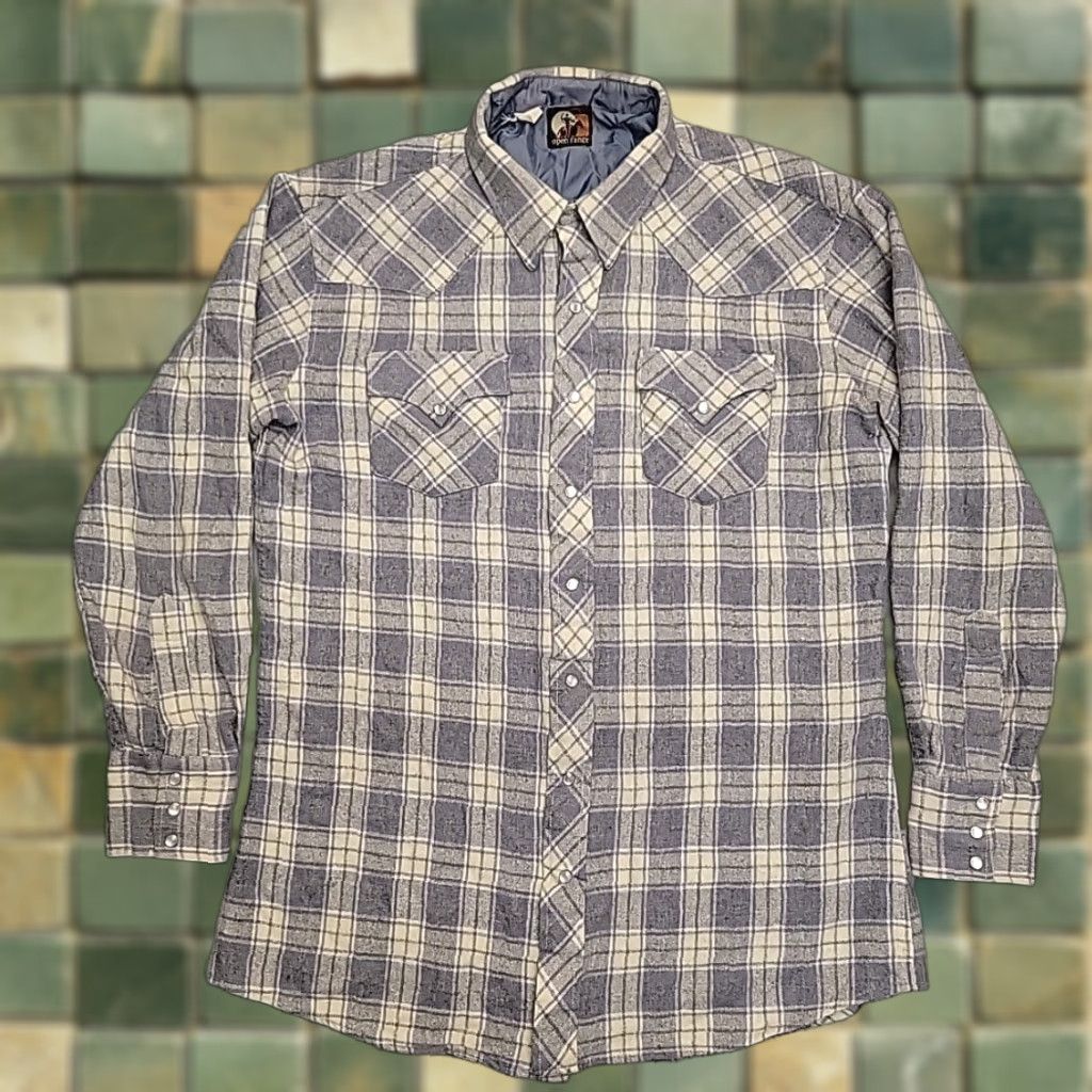 Vintage VTG Open Range Wool Shirt Mens Large Purple Gray Plaid Western Pearl Snap Shirt Size US L / EU 52-54 / 3 - 1 Thumbnail