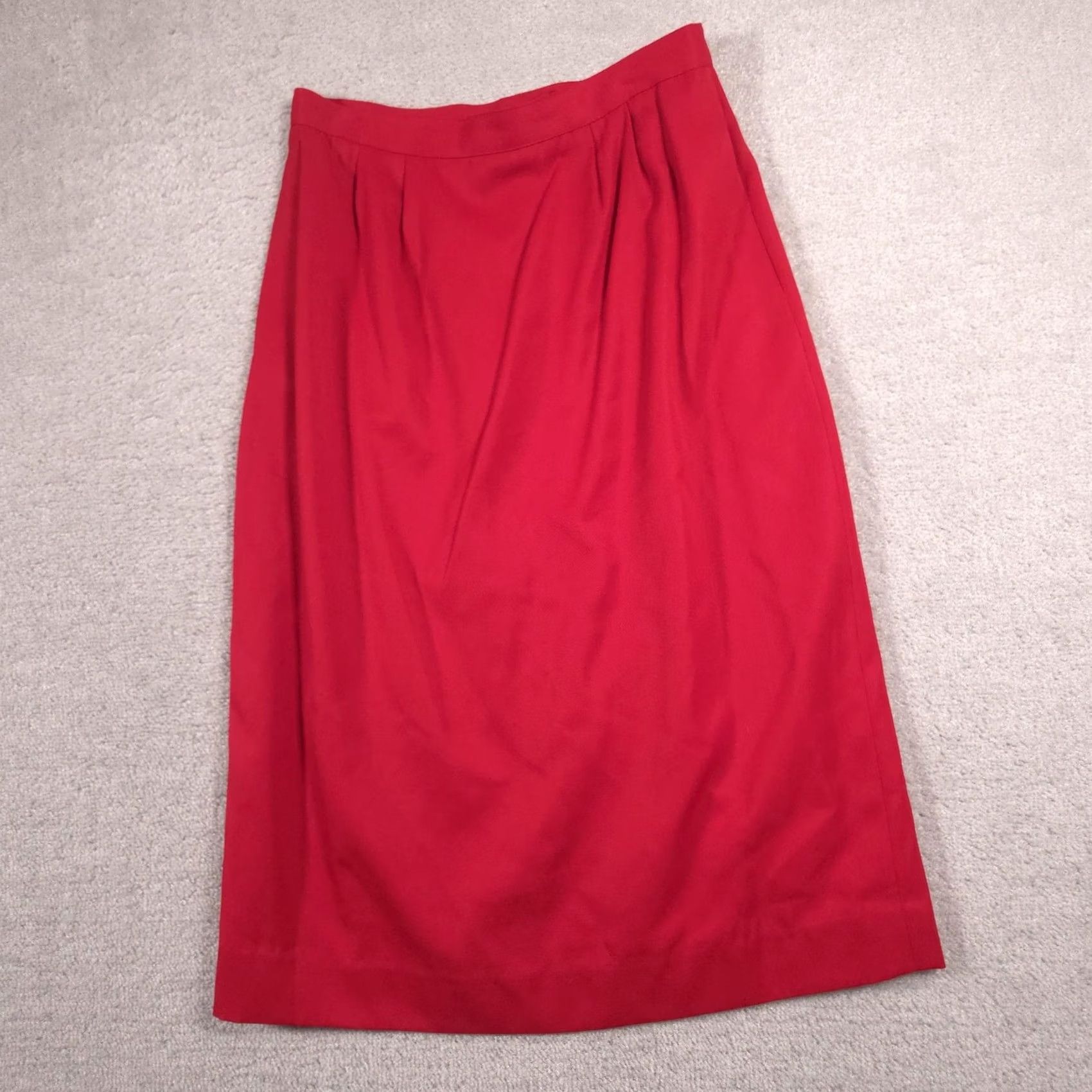 Worthington Worthington Skirt Womens 10 Red Pleated Lined Midi Pockets Slit Work Size 32" / US 10 / IT 46 - 2 Thumbnail