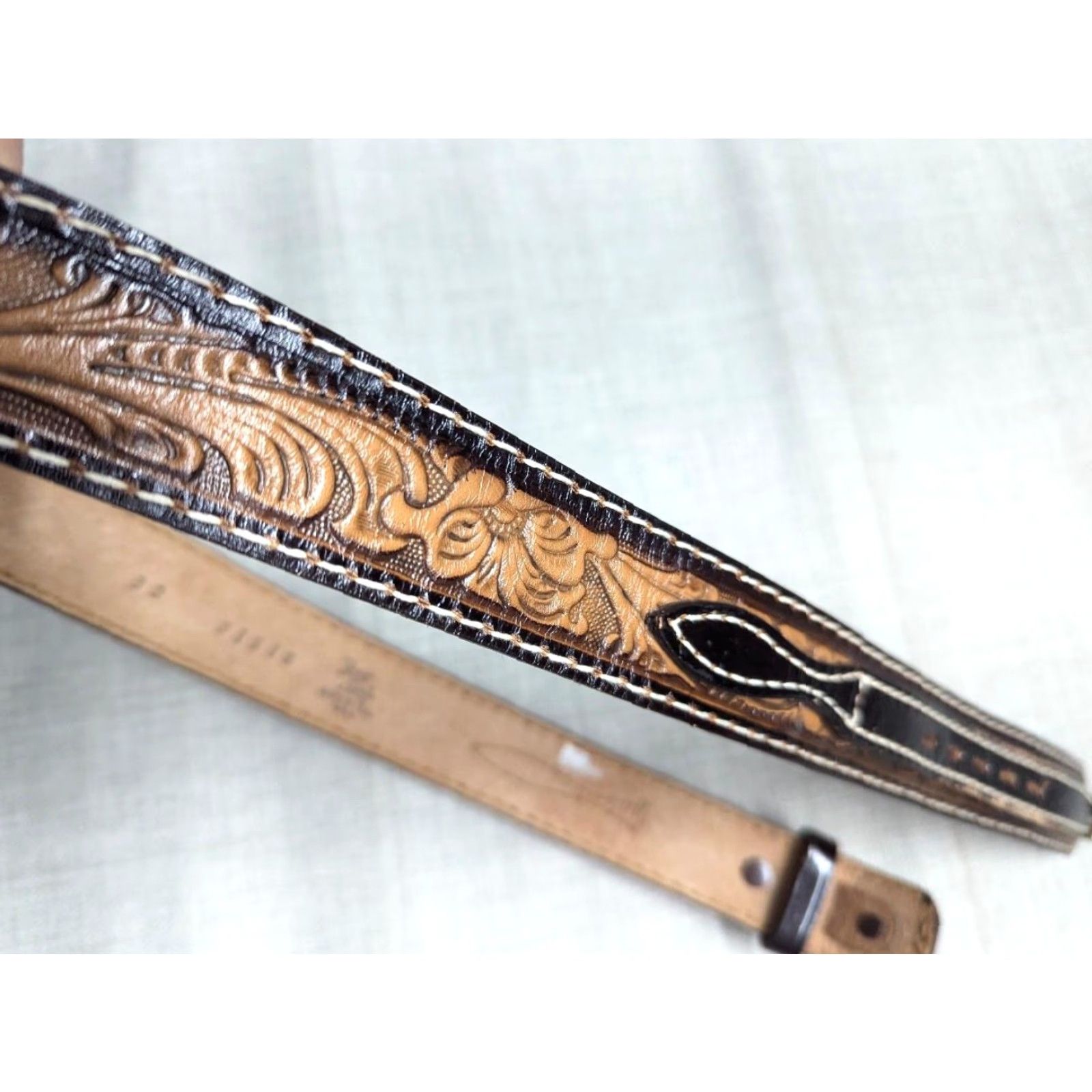 Tony Lama VINTAGE Tony Lama belt Buckle Belt Western Ranger Brown 30 Leather Floral Full Grain Leather USA Made Men Adult Size 30 Buckle Ranger style belt Size 30 - 3 Thumbnail
