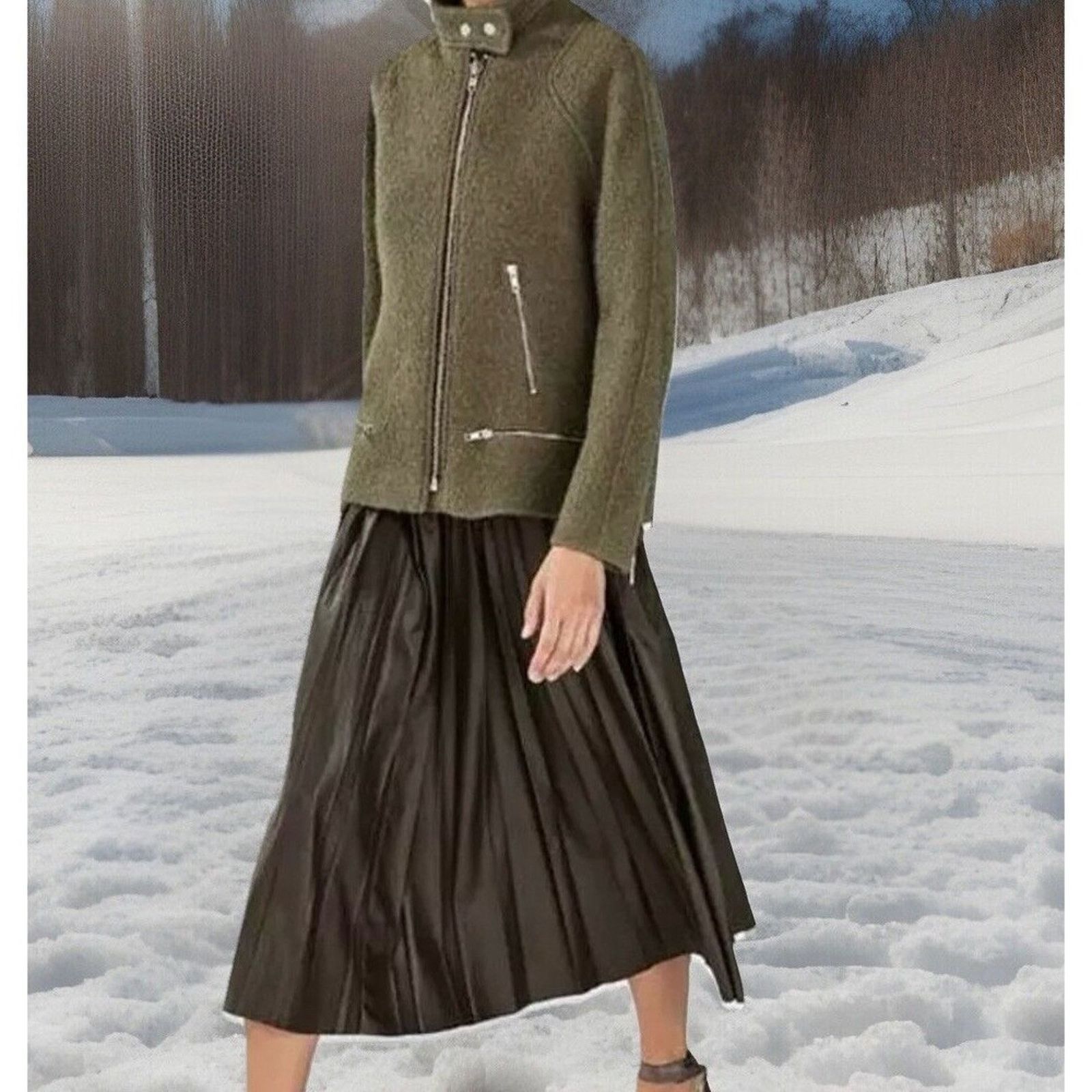 Zara Zara Olive Green Boiled Wool Blend Oversized Jacket Sz Lg Size L / US 10 / IT 46 - 1 Thumbnail