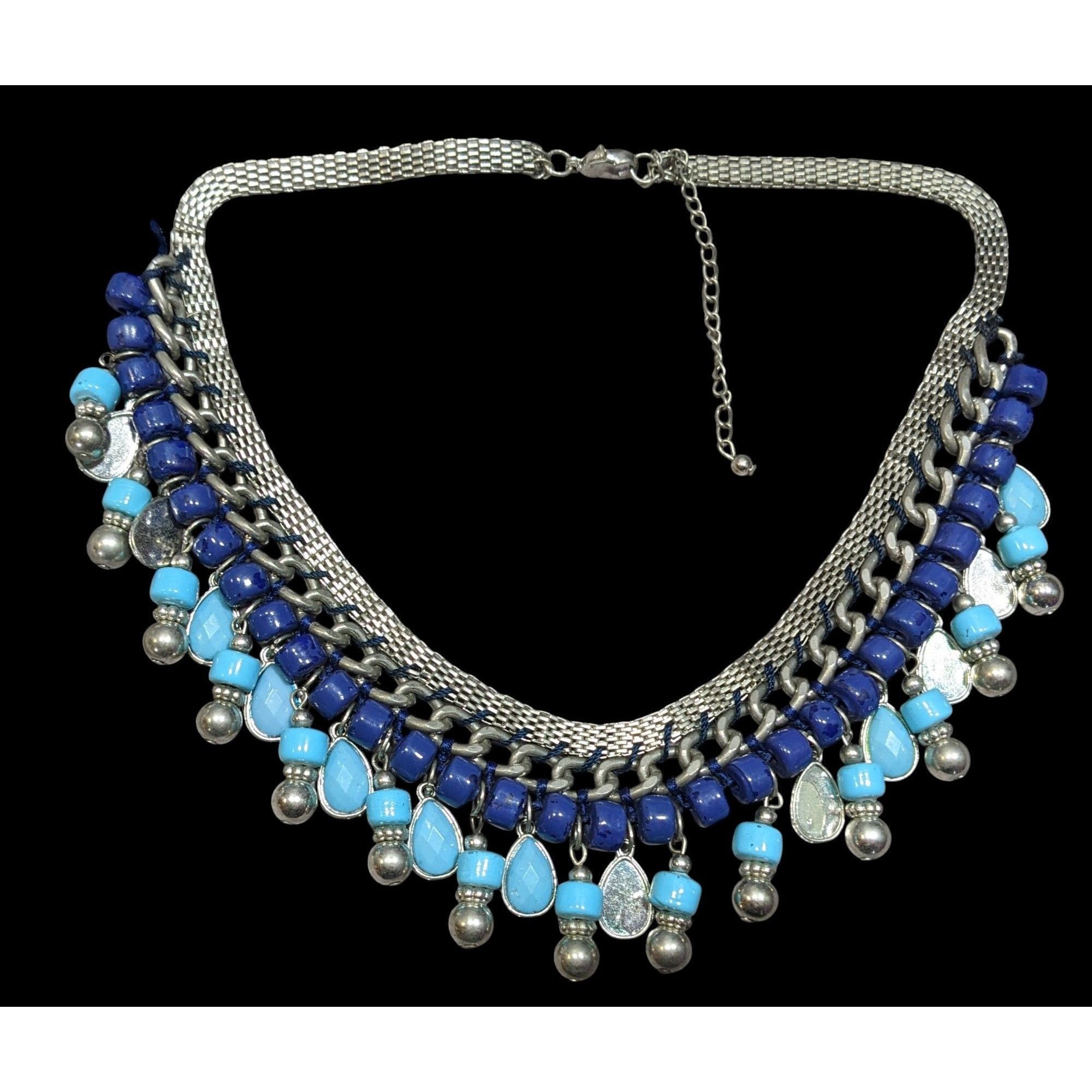 Other Bohemian Fringe Blue And Silver Tone Beaded Necklace Size ONE SIZE - 1 Thumbnail