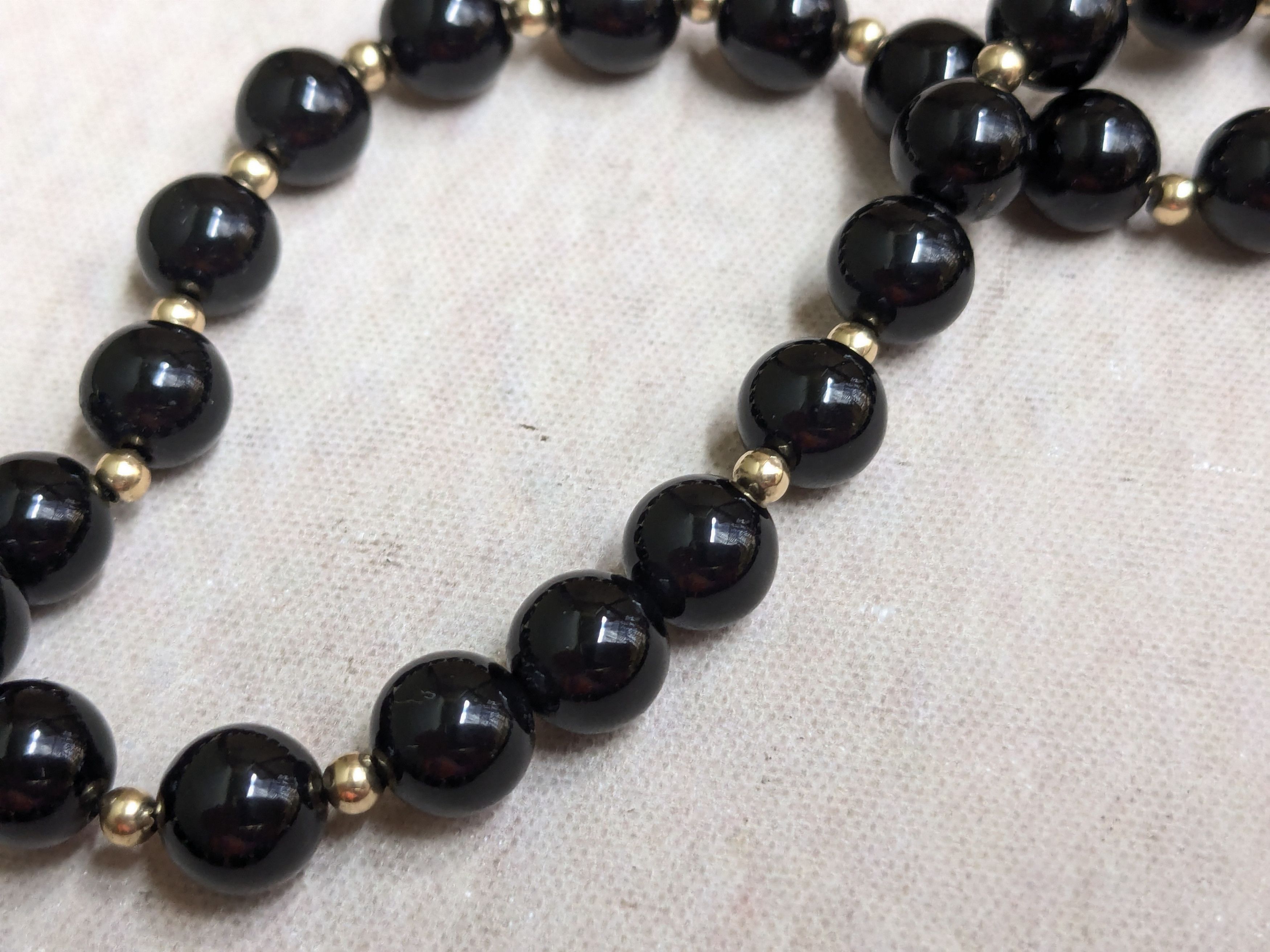 Vintage Black onyx 13k gold necklace 30" Beads Round Sphere Size ONE SIZE - 5 Thumbnail