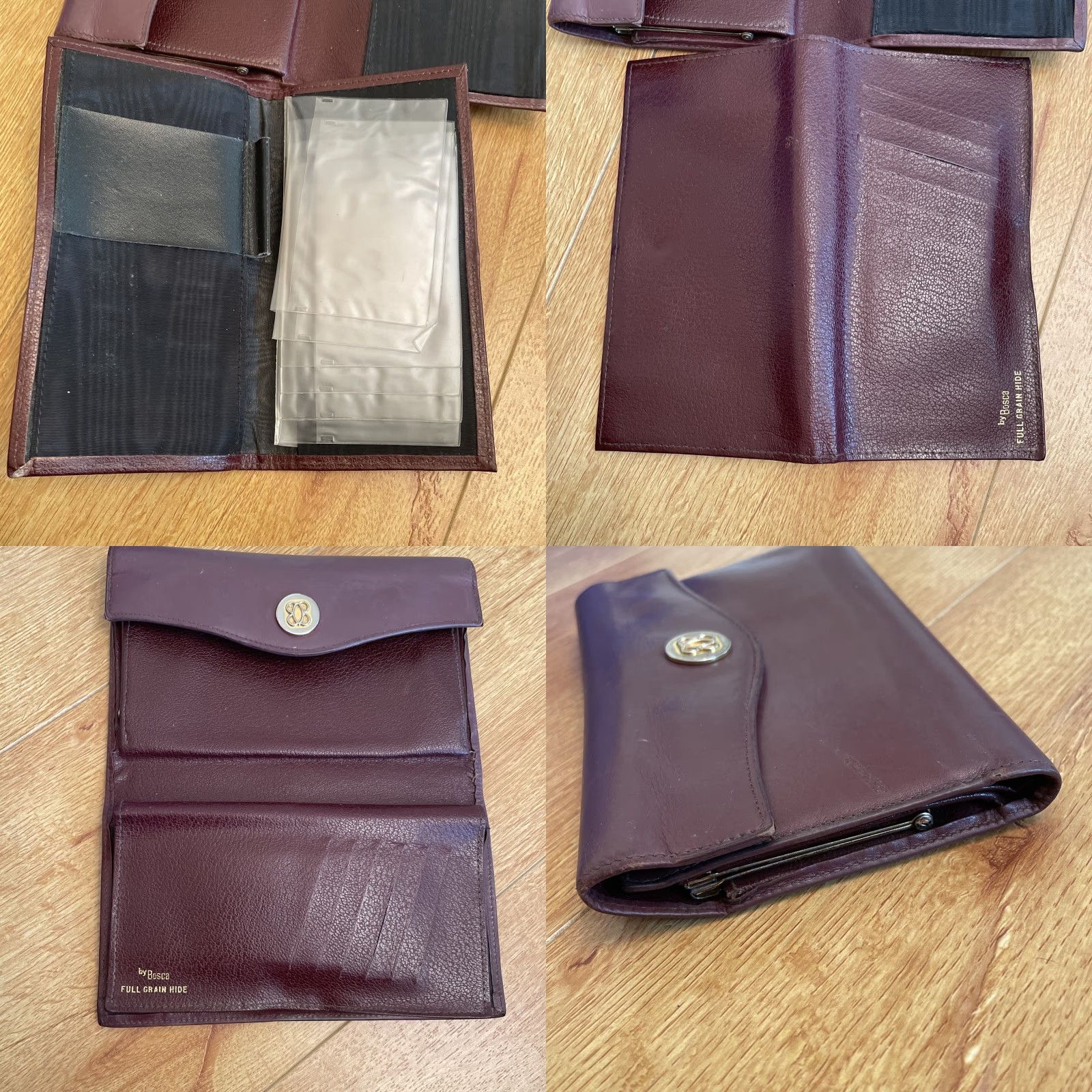 Bosca VINTAGE Bosca Envelope Wallet Clutch 7” Full Grain Leather Kiss Lock Burgundy Ladies Wristlet Women Purple Size ONE SIZE - 9 Thumbnail