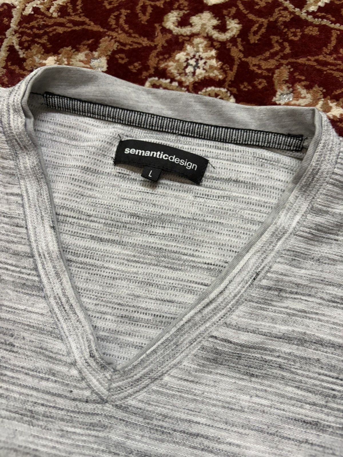 semanticdesign Stripe Textured V-Neck Long Sleeve Tee Shirt Size US M / EU 48-50 / 2 - 3 Thumbnail