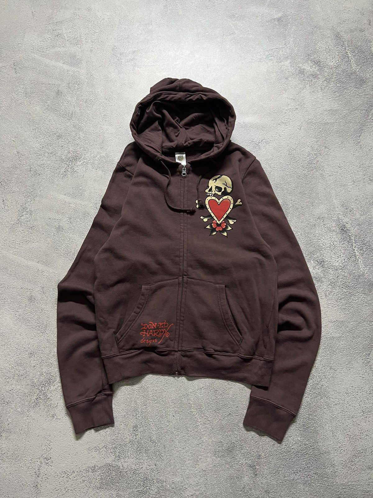 Ed Hardy Vintage Y2k Brown🤎 Ed Hardy Designs Skull Love Zip Hoode 00s Size L / US 10 / IT 46 - 4 Thumbnail