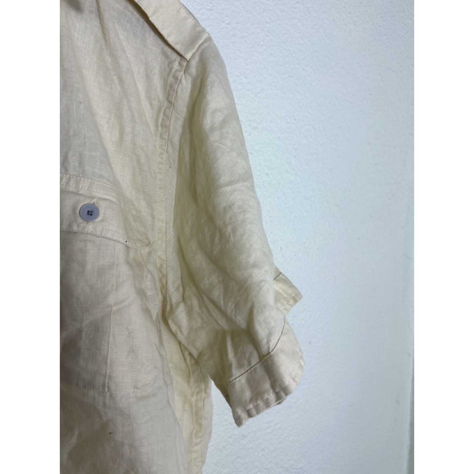 Vintage Field & Stream Shirt Mens L Yellow Linen Button Short Sleeve Pockets Size US L / EU 52-54 / 3 - 5 Thumbnail