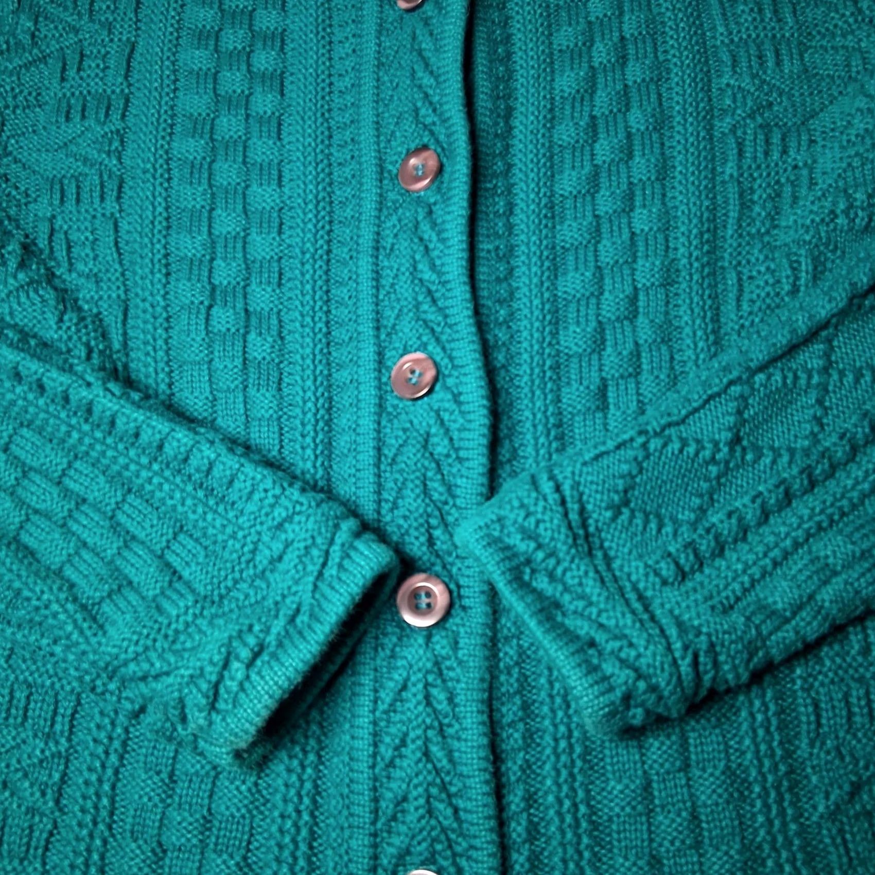 Vintage L.L. Bean Cardigan Sweater Medium Button Mixed Knit Basket Weave Turquoise Blue Adult Women Size M / US 6-8 / IT 42-44 - 7 Thumbnail