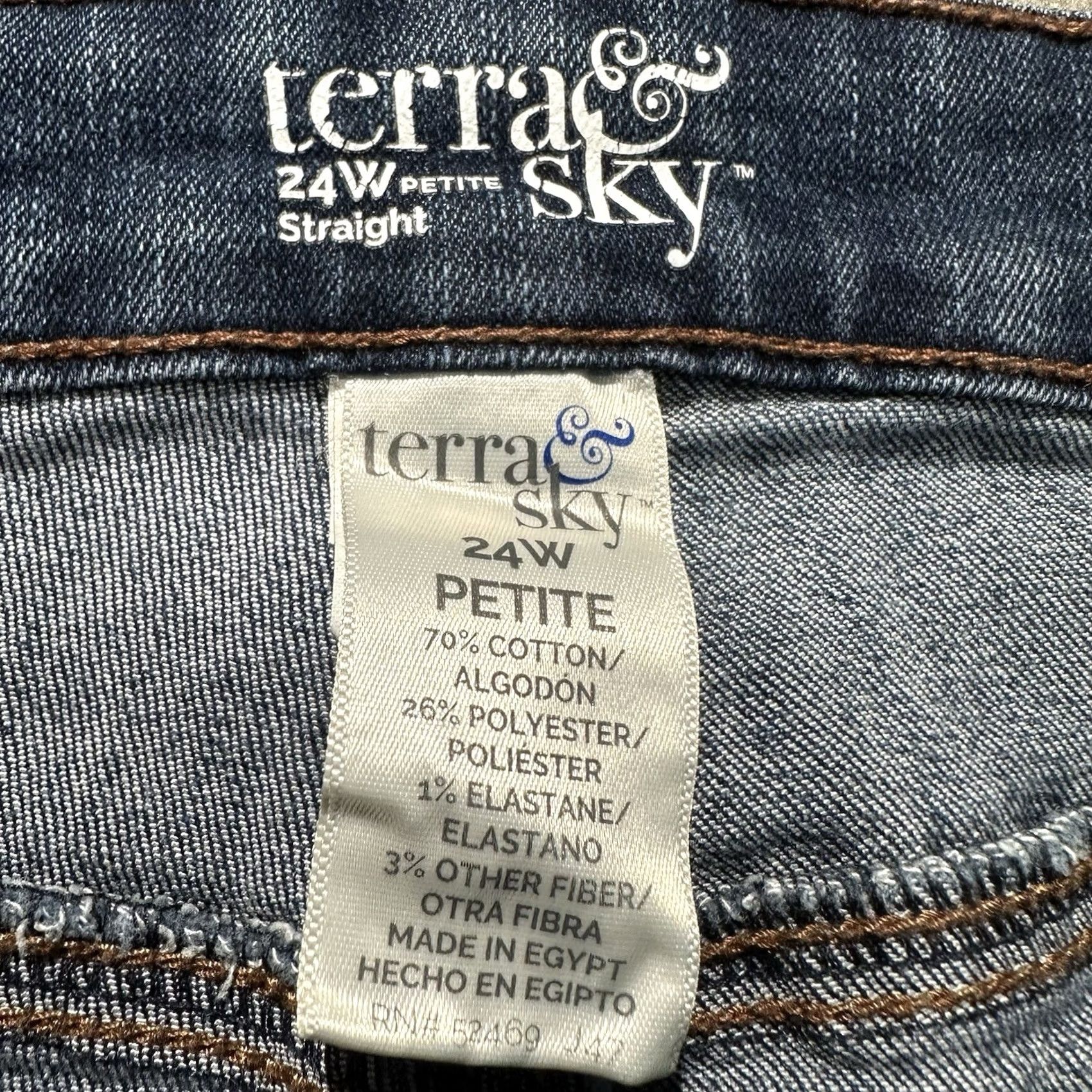 Vintage Terra & Sky Womens Jeans 24W Petite Blue Denim Straight Leg EUC Size 42" / US 20 - 3 Thumbnail