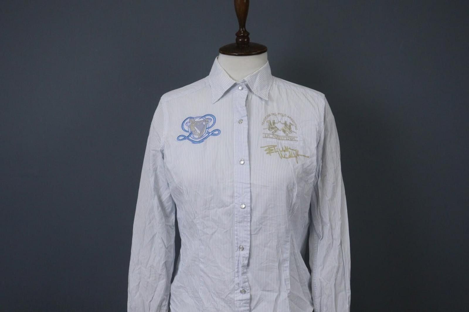 La Martina La Martina White Blue Striped Snap Front Short Top Size L Size L / US 10 / IT 46 - 2 Thumbnail