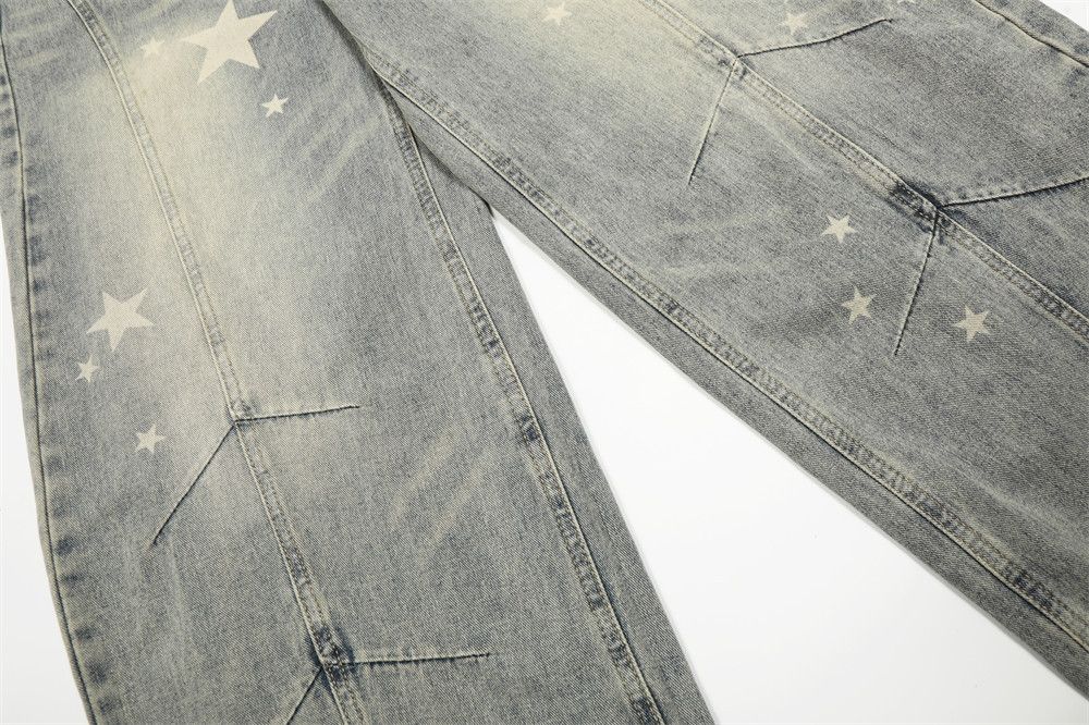 Men's star loose punk washed distressed scimitar jeans