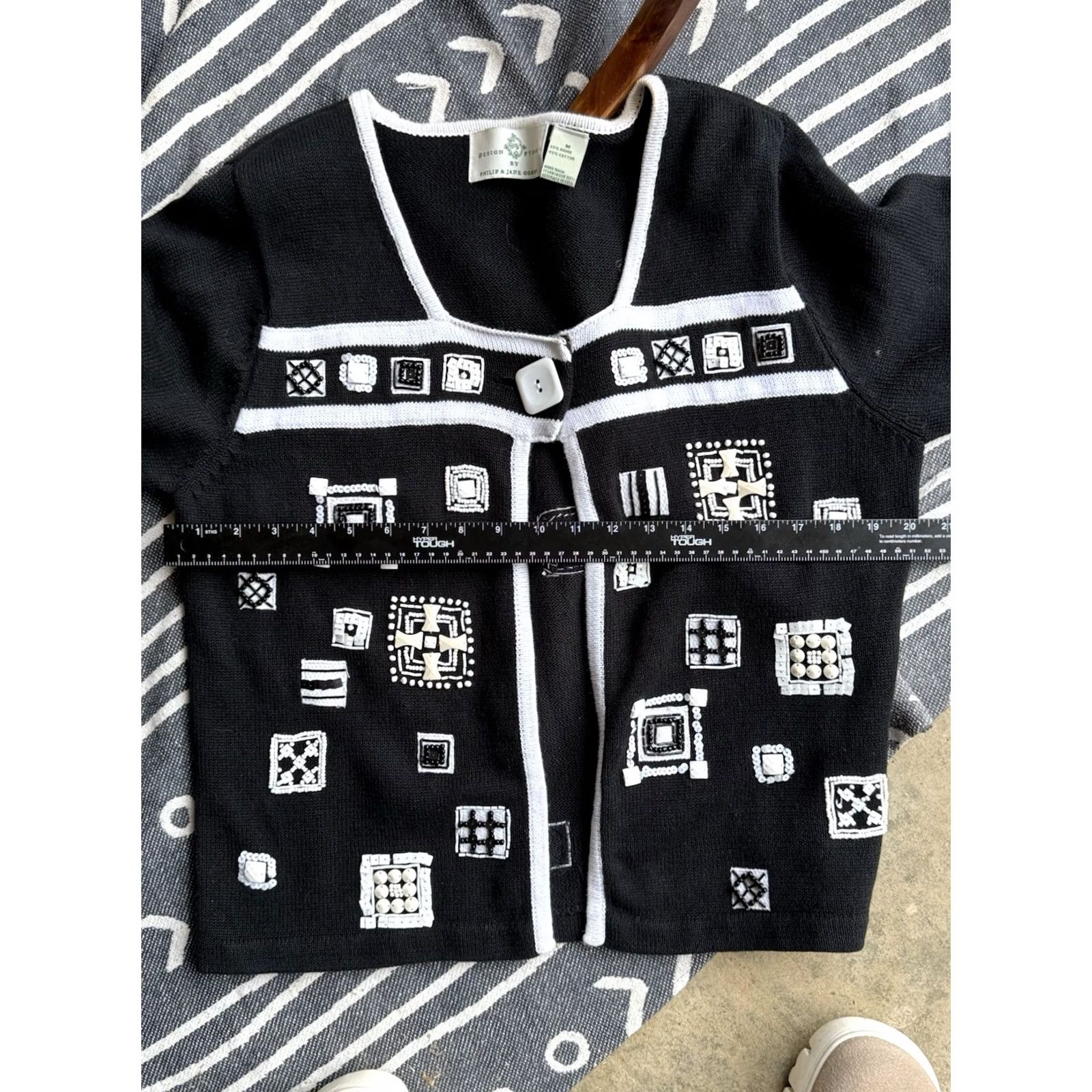 Vintage VINTAGE Design Options Sweater Women Cardigan 3/4 Sleeve Black White Designer Philip & Jane Gordon L Med Womens Size L / US 10 / IT 46 - 6 Thumbnail