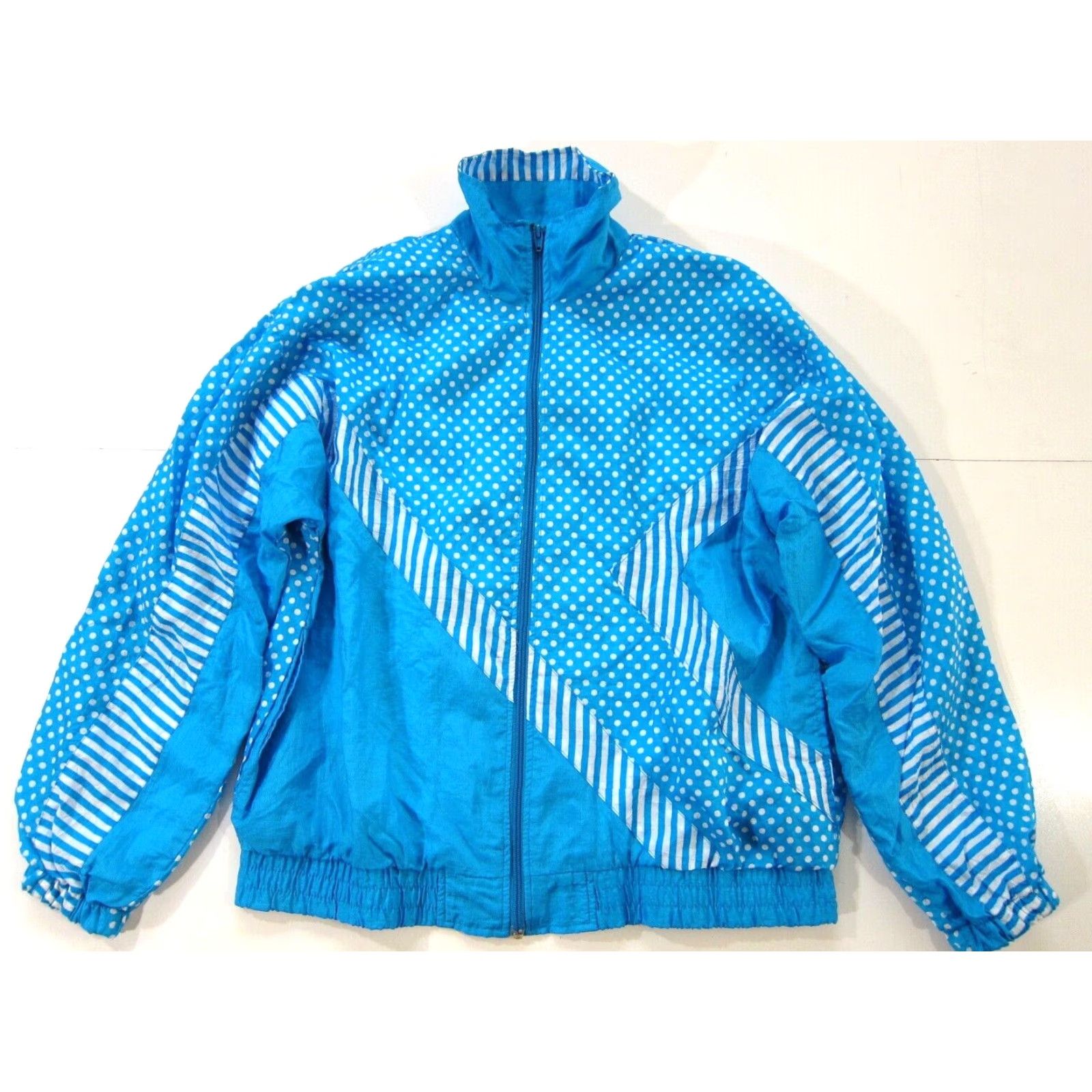 Blair VINTAGE Blair Boutique Blue White Polka Dot Retro Full Zip Windbreaker Jacket M Size M / US 6-8 / IT 42-44 - 2 Thumbnail