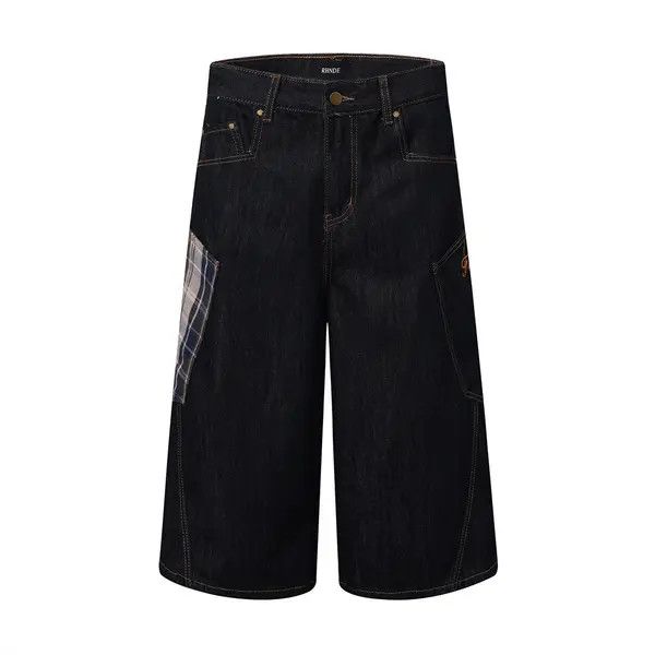 VIBE Men's street contrast plaid pocket loose cargo denim shorts Size US 32 / EU 48 - 1 Thumbnail
