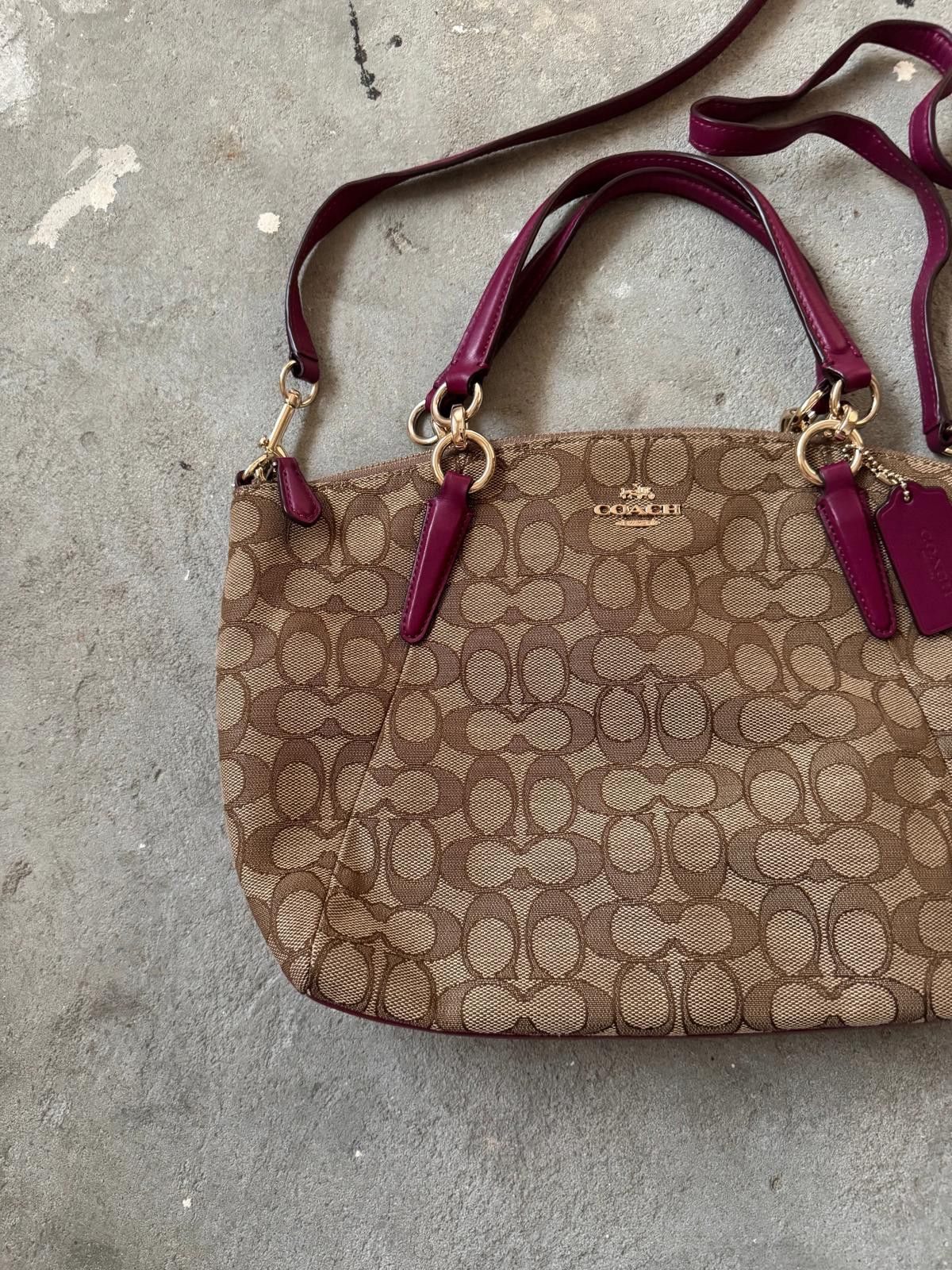 Coach Coach Signature Kelsey Hand Bag Beige/Purple Size ONE SIZE - 2 Thumbnail