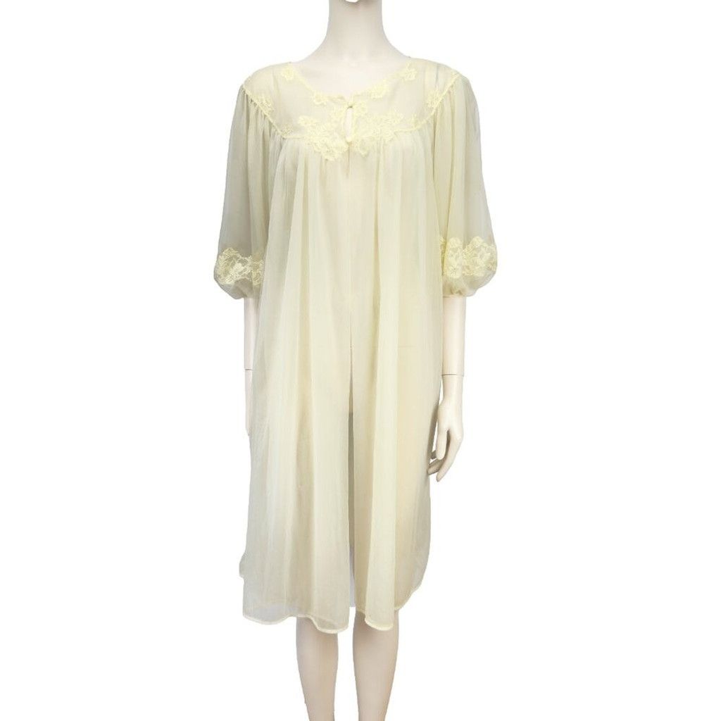 Other VTG 1960 KAYSER Layered Sheer Butter Yellow Lace Nightgown M Size ONE SIZE - 2 Thumbnail
