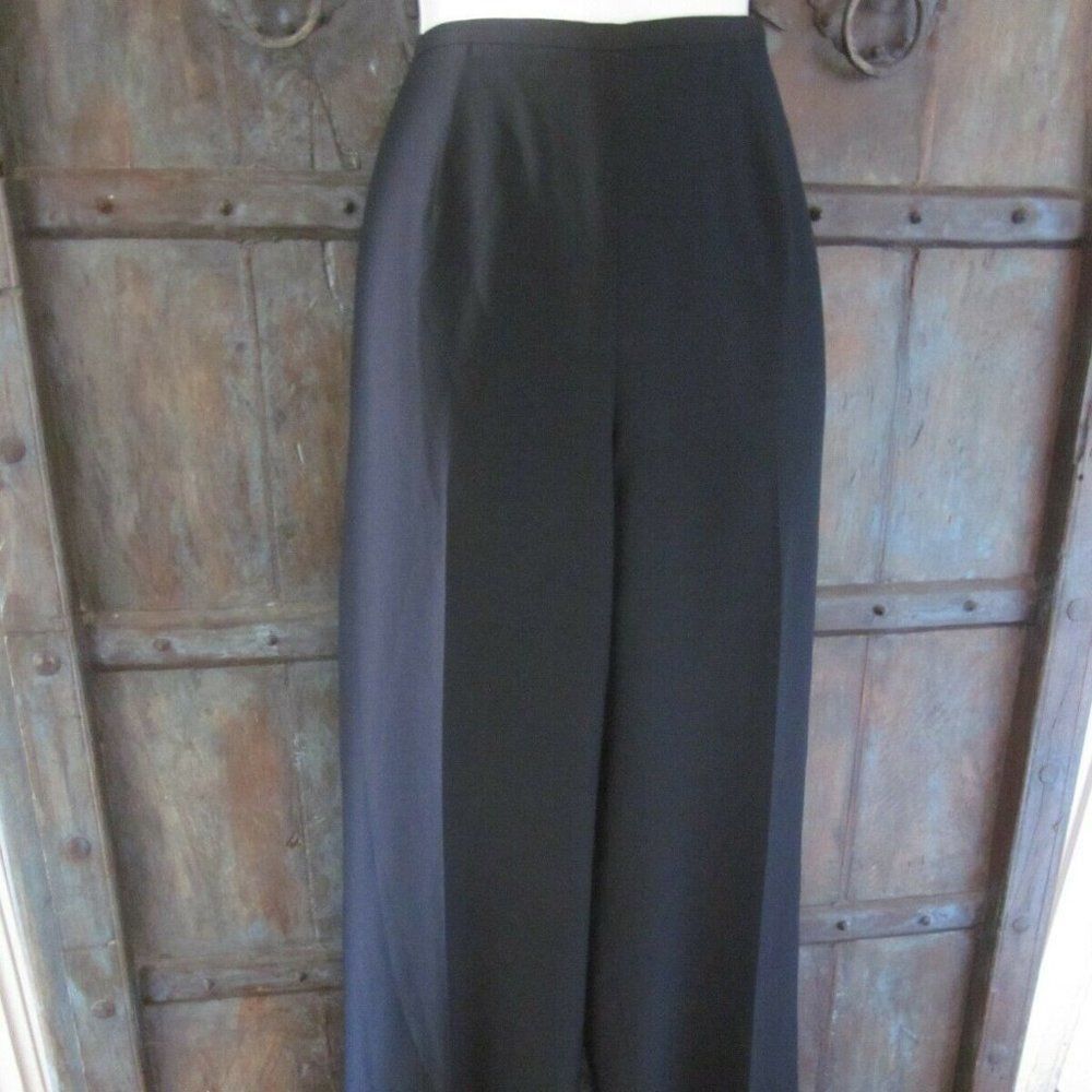 Good Worth & Co. Worth Silk Wide Leg Trousers Black/ Very Dark Navy Blue Drap Size 28" / US 6 / IT 42 - 12 Thumbnail