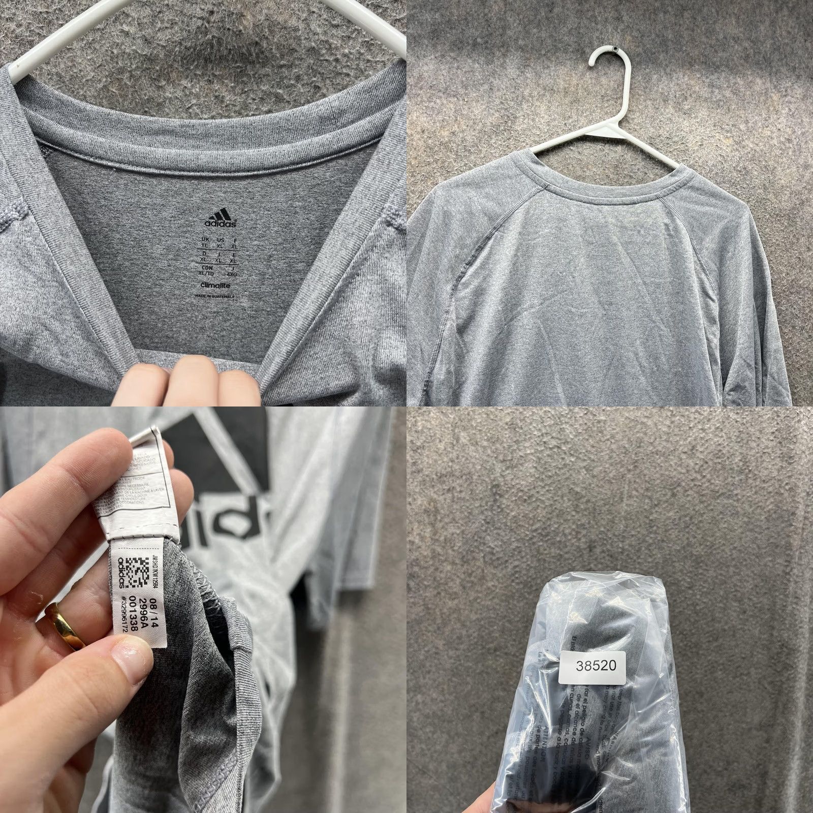 Adidas Adidas Shirt Mens XL Gray Climalite Big Logo Performance Athletic Training Shirt Size US XL / EU 56 / 4 - 8 Thumbnail