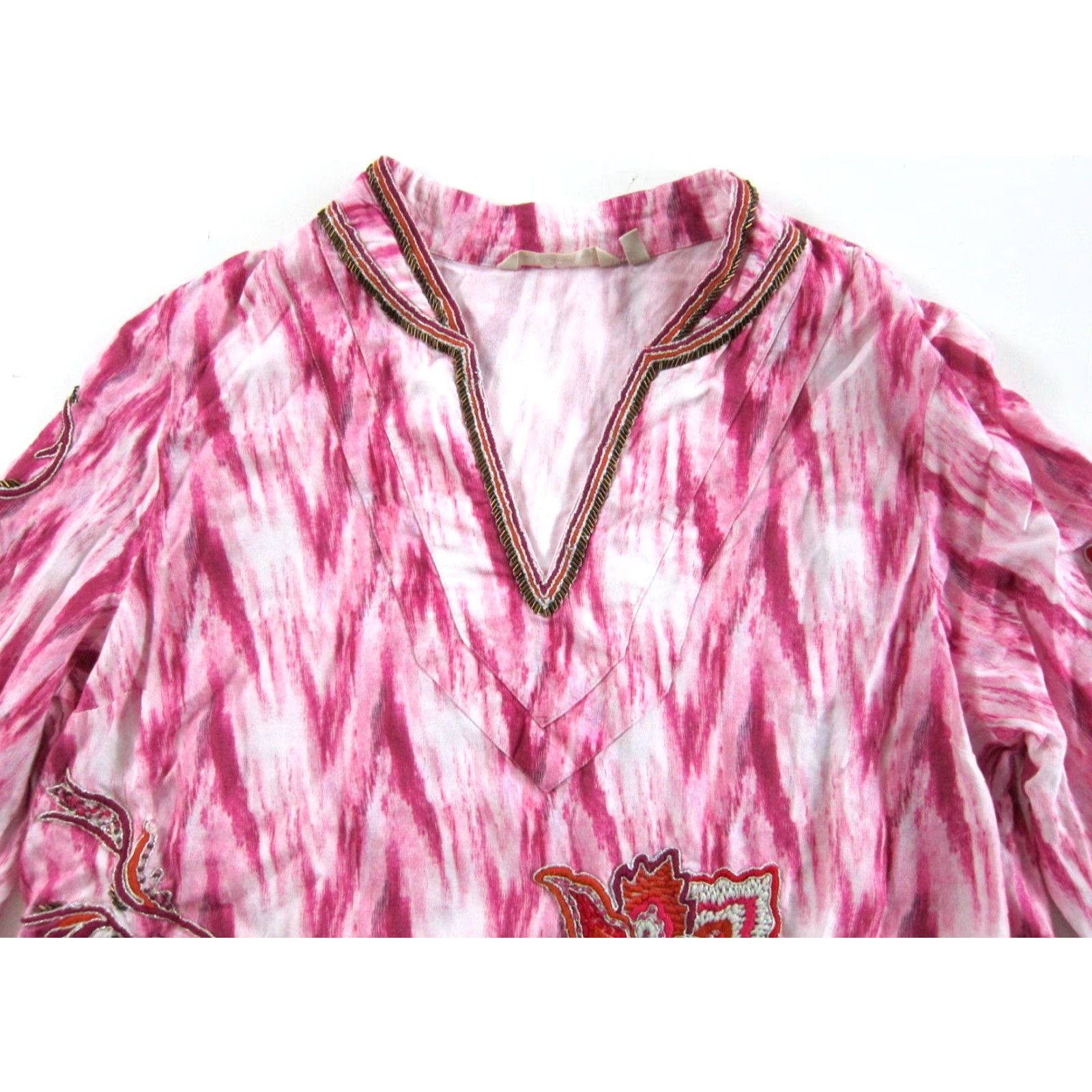 Soft Surroundings Soft Surroundings Blouse XL Rayon Pink Orange Beaded Embroider V-Neck 3/4 Sleeve Size XL / US 12-14 / IT 48-50 - 4 Thumbnail