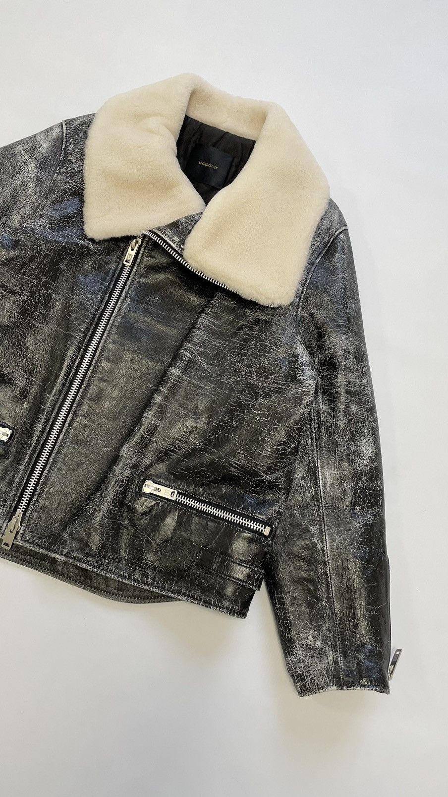 Undercover Shearling Collar Cracked Leather Jacket Size US M / EU 48-50 / 2 - 5 Thumbnail