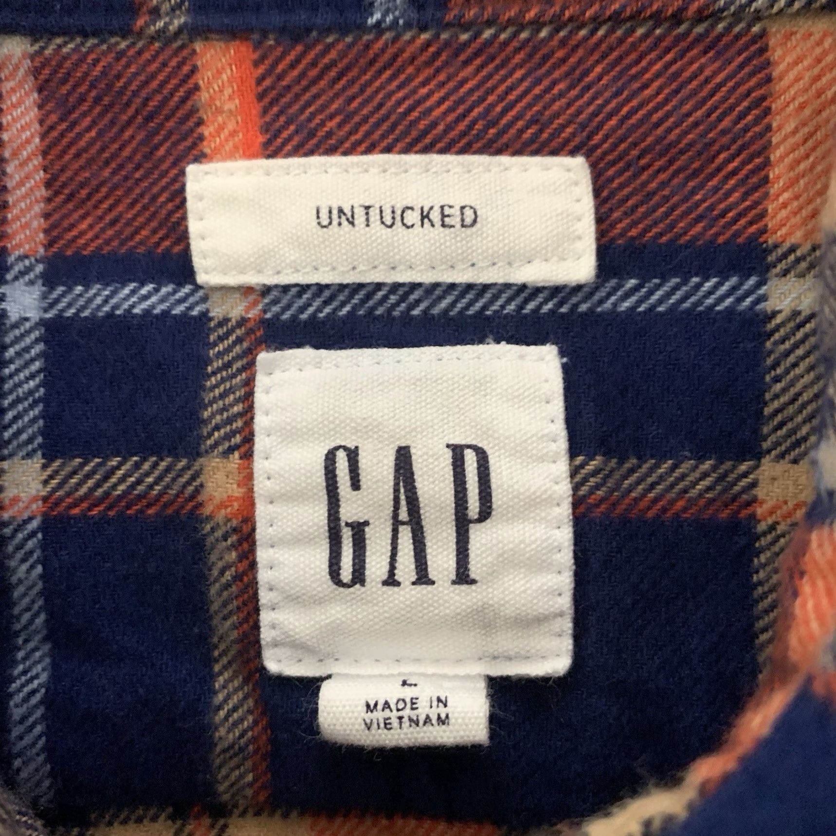 Gap GAP Untucked Flannel Shirt Mens Large Orange Plaid Cotton Long Sleeve Button-Up Casual Size US L / EU 52-54 / 3 - 2 Thumbnail