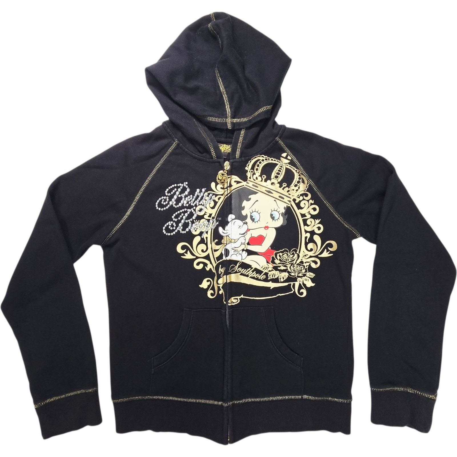 Southpole Betty Boop Jacket Southpole XL 14 16 Black Gold Hoodie Y2K Size XL / US 12-14 / IT 48-50 - 4 Thumbnail