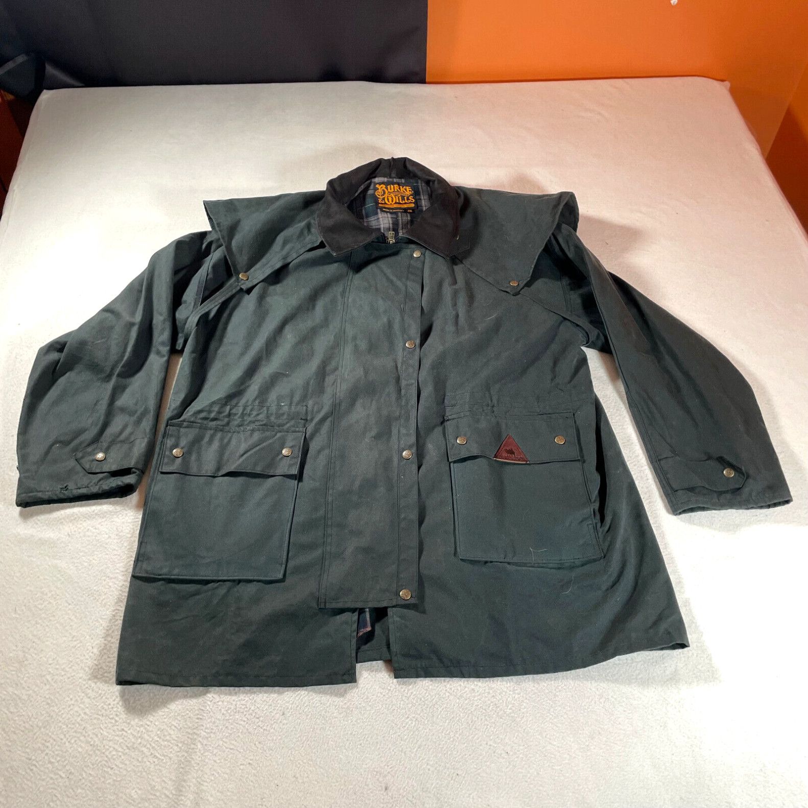 Vintage Burke Wills Oilskin Jacket Mens 2XL XXL Green Waxed Australia Blanket Lined Hunt Grailed