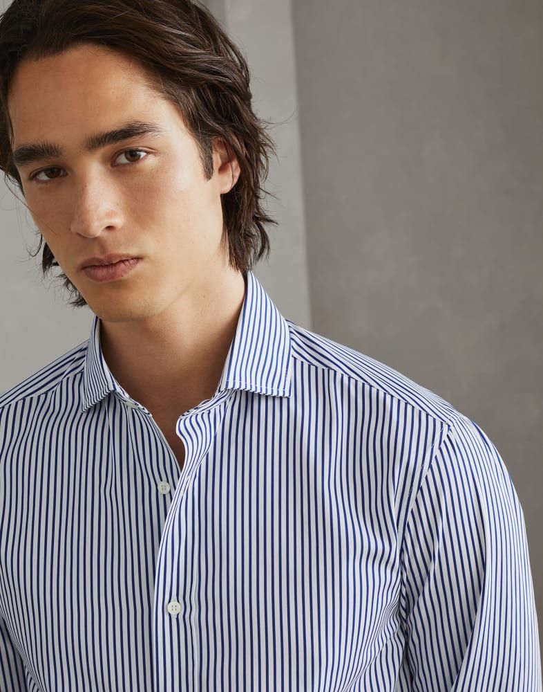 Brunello Cucinelli o1w1db10825 Stripe Pattern Cotton Shirt in Blue Size US S / EU 44-46 / 1 - 2 Thumbnail