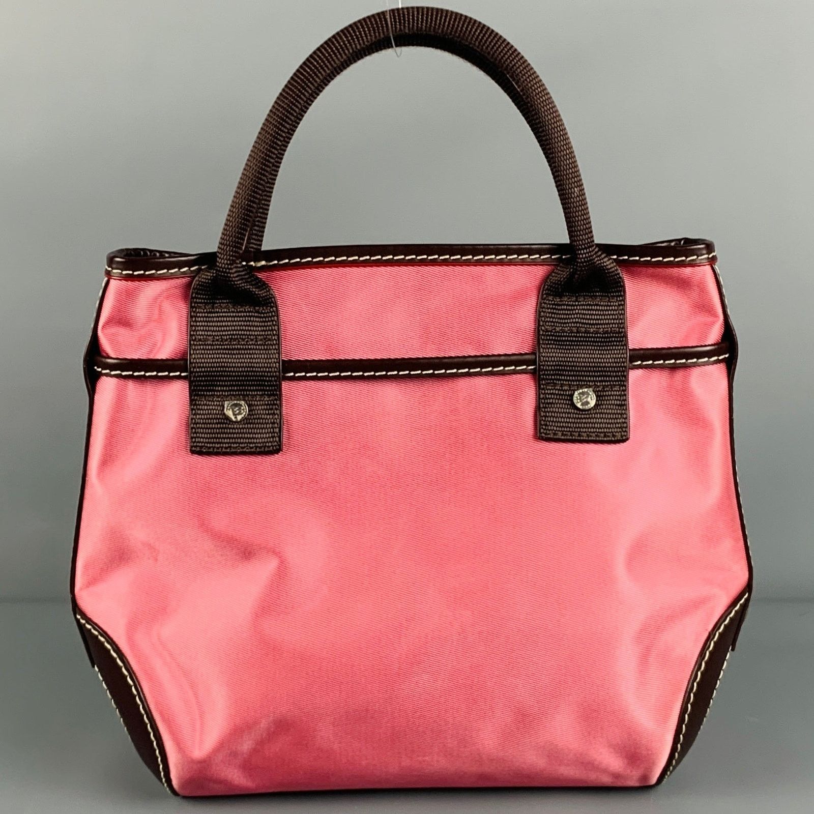 Lancel LANCEL Pink Brown Leather Trim Nylon Mini Handbag Size ONE SIZE - 3 Thumbnail