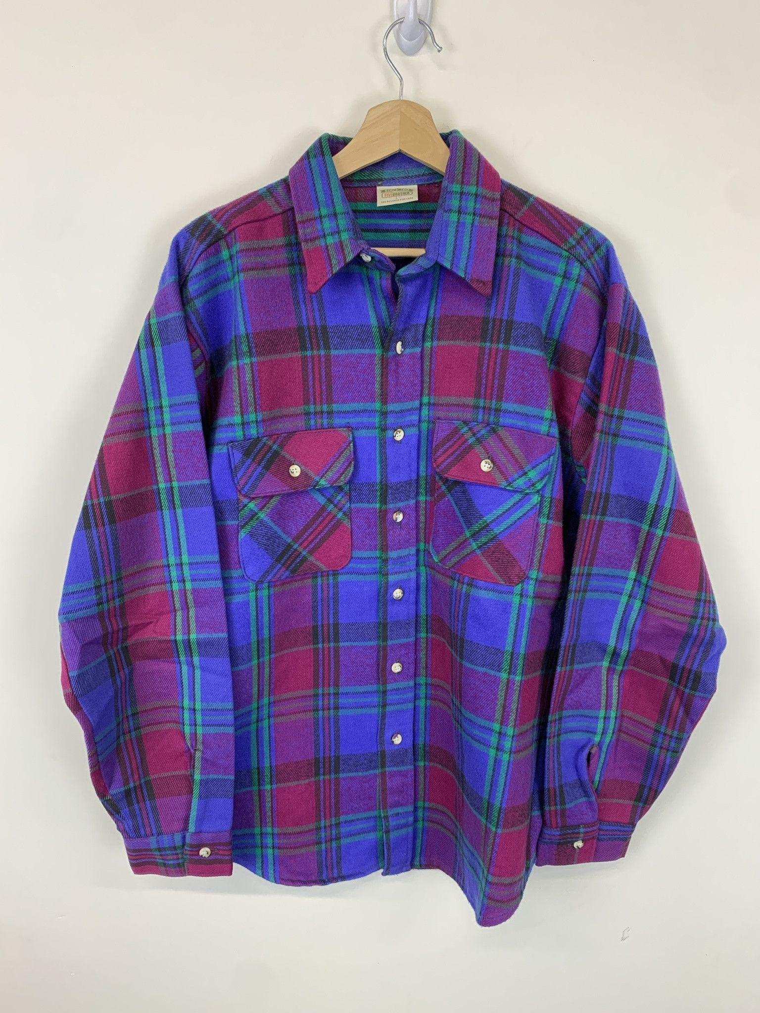 Flannel × Vintage Vintage 1990s Five Brother Purple Thick Cotton Flannel Sizer L Size US L / EU 52-54 / 3 - 1 Thumbnail