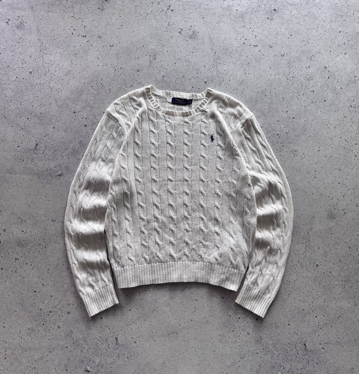 Polo Ralph Lauren Polo Ralph Lauren White Cabble Knit Sweater Casual Vintage Size US L / EU 52-54 / 3 - 1 Thumbnail
