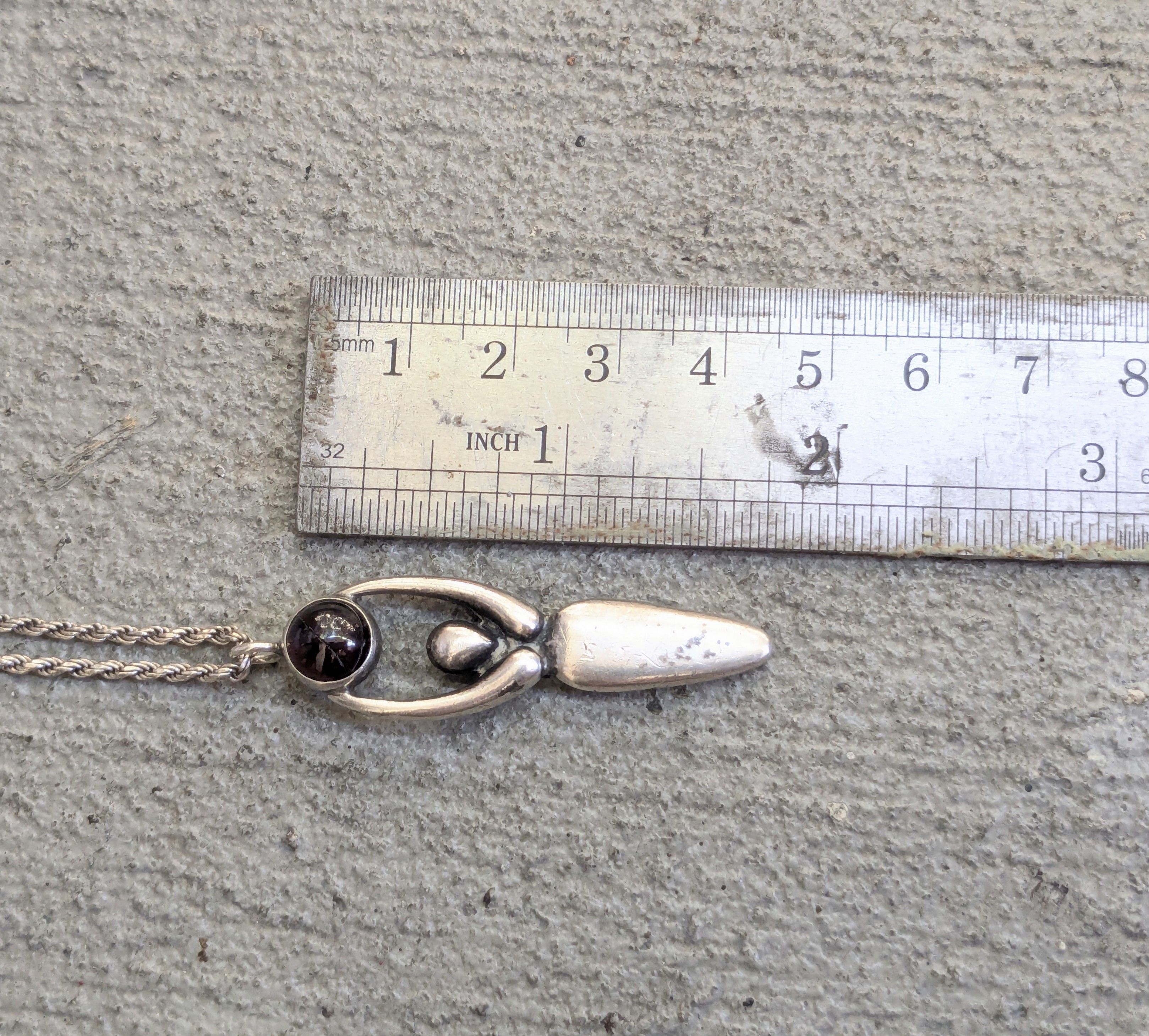 Sterling Silver Vintage Sterling Silver Necklace Garnet Earth Goddess 30" Size ONE SIZE - 12 Thumbnail