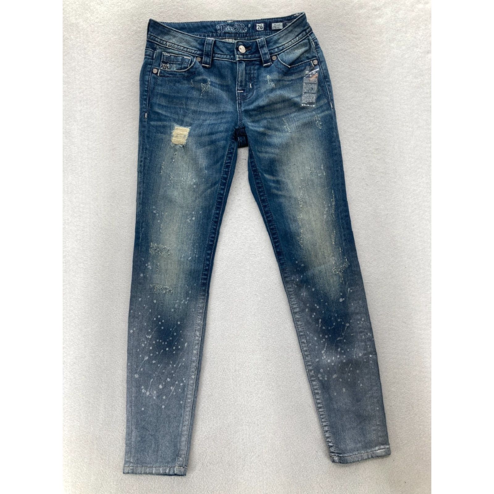 Miss Me Miss Me Skinny Jeans Women's 26 Blue Stretch Denim Paint Splatter Distressed NWT Jeans Size 26" / US 2 / IT 38 - 2 Thumbnail