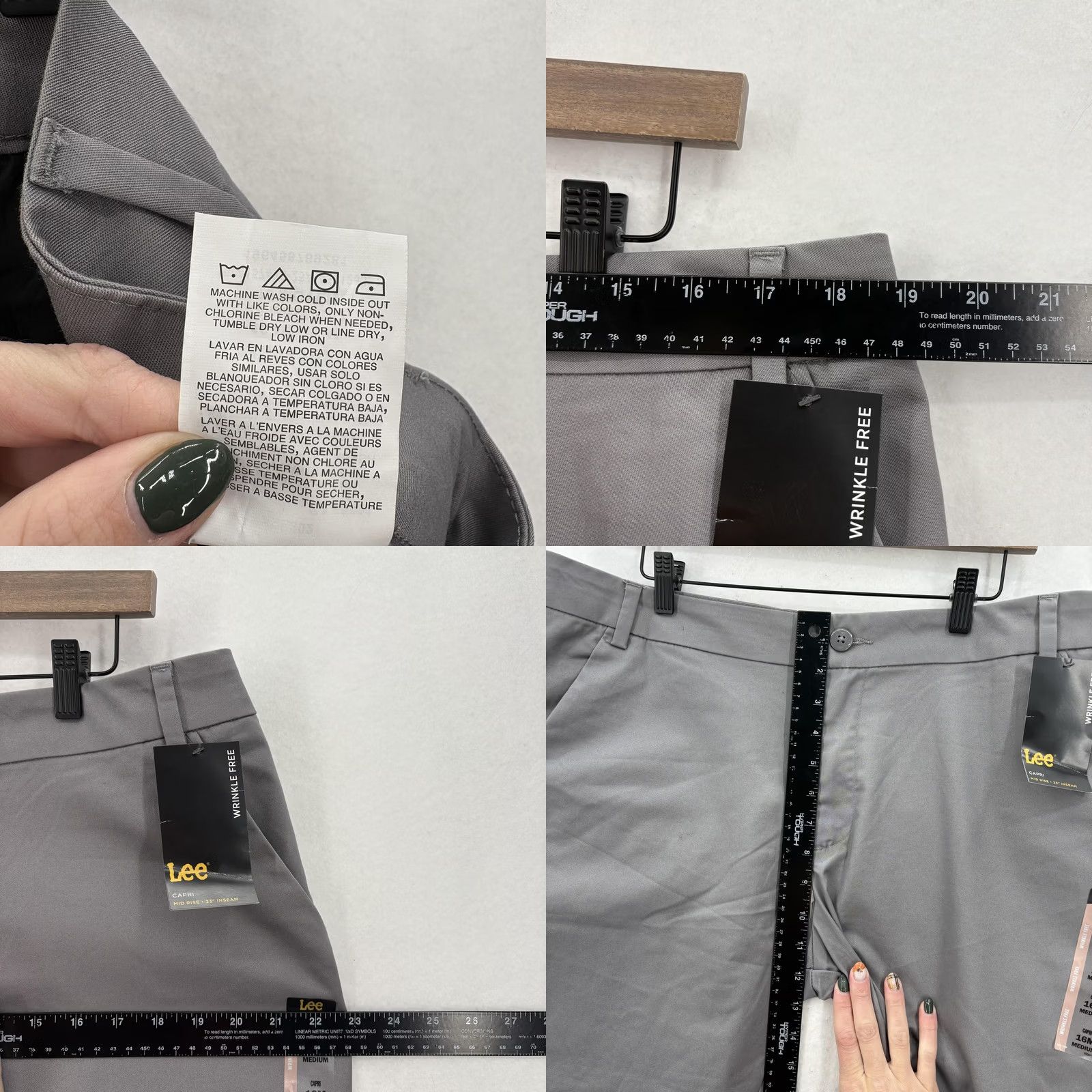 Lee Lee Capri Pants Womens 16 Medium Gray Wrinkle Free Mid Rise Stretch Casual NWT Size 38" / US 16 / IT 52 - 8 Thumbnail