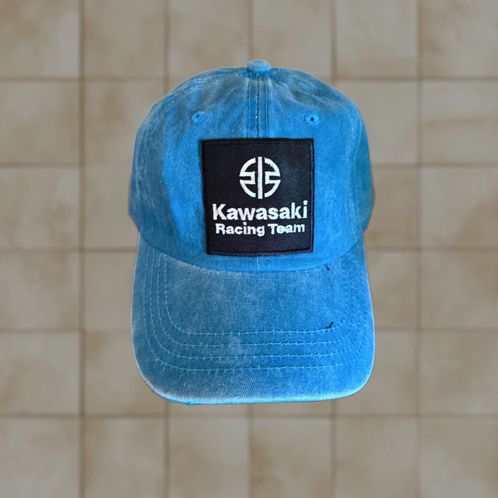 Vintage Kawasaki Racing Team Snapback Cap - Teal Patch Cotton Strapback Hat Size ONE SIZE - 1 Thumbnail
