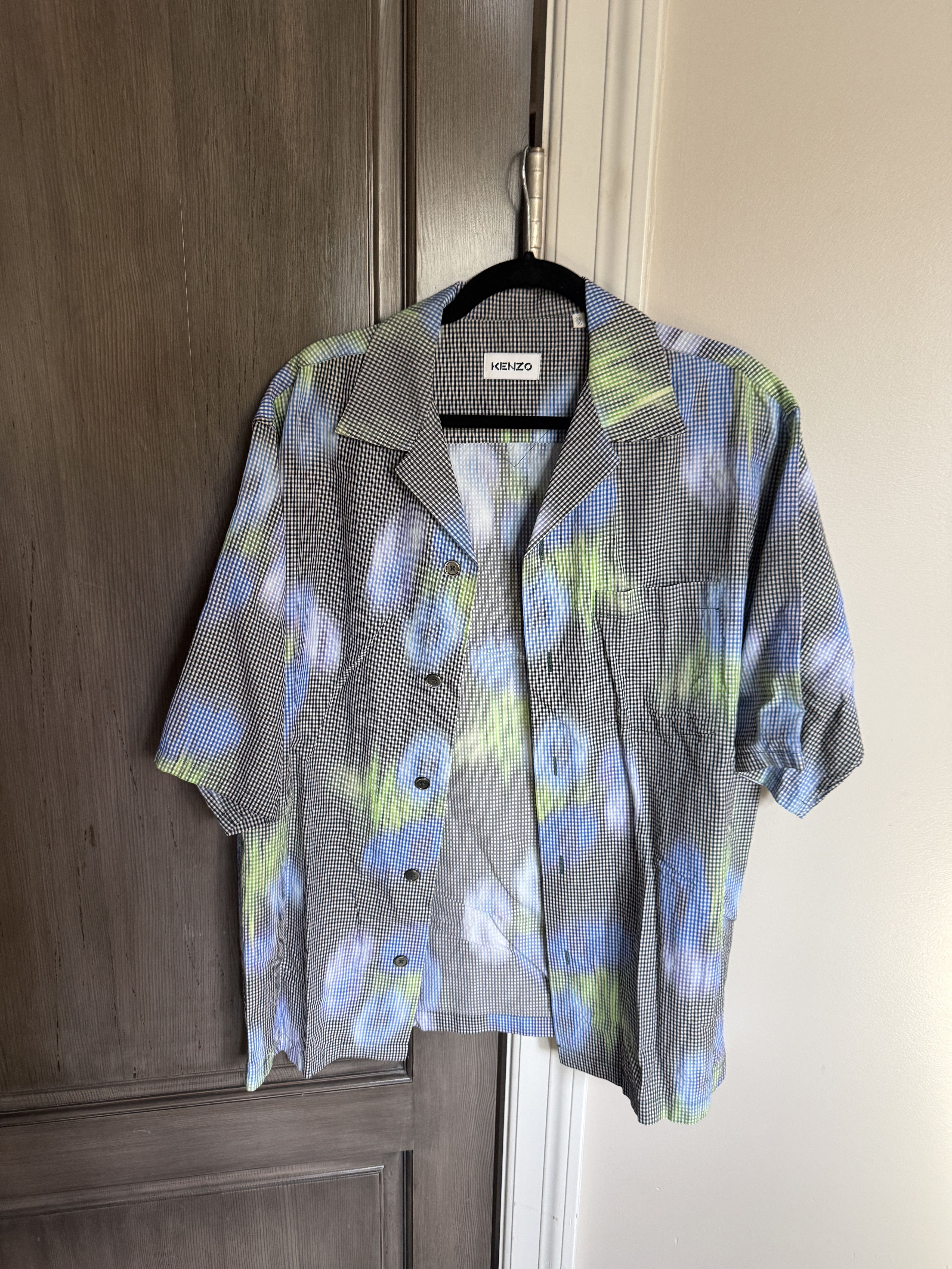 Kenzo Kenzo Black & Blue Viscose Check Short Sleeve Shirt Size US L / EU 52-54 / 3 - 1 Thumbnail