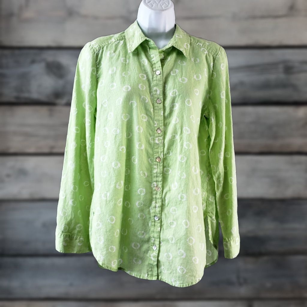 Vintage Chicos Women's Button Front Shirt Medium Green Linen Blend Long Sleeve Casual Vintage: No Size M / US 6-8 / IT 42-44 - 1 Thumbnail