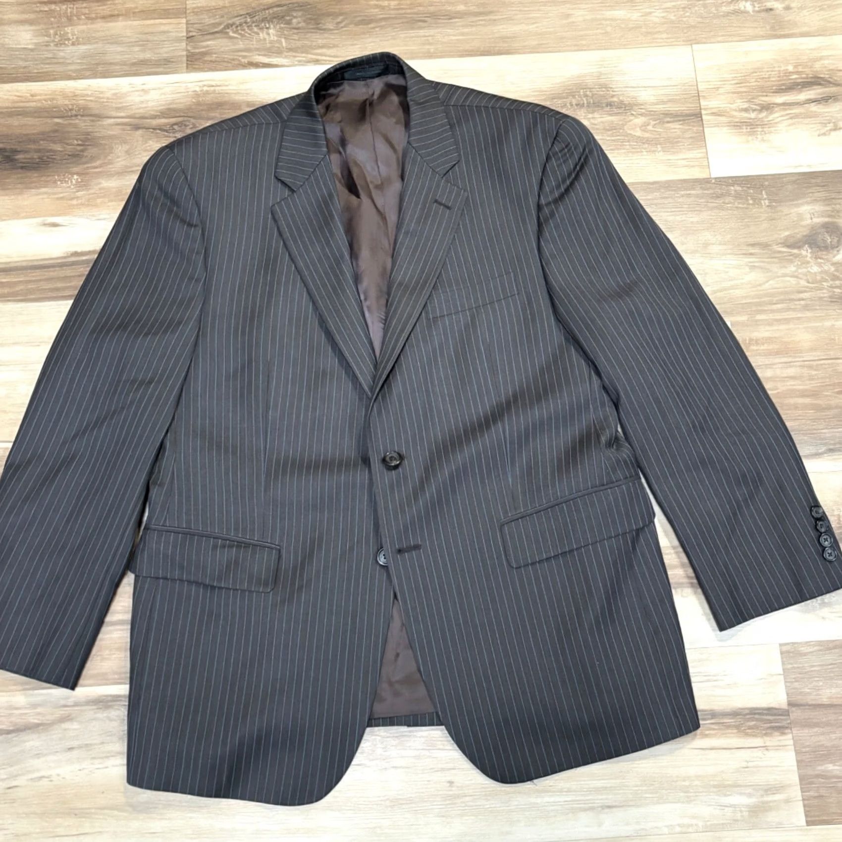 Ralph Lauren Lauren Ralph Lauren Blazer Mens 40S Brown Pinstripe 100% Wool 2 Button Jacket Short Notch 4-Button Sleeve-Front Single-Breasted Boy Mens Size 40R - 4 Thumbnail